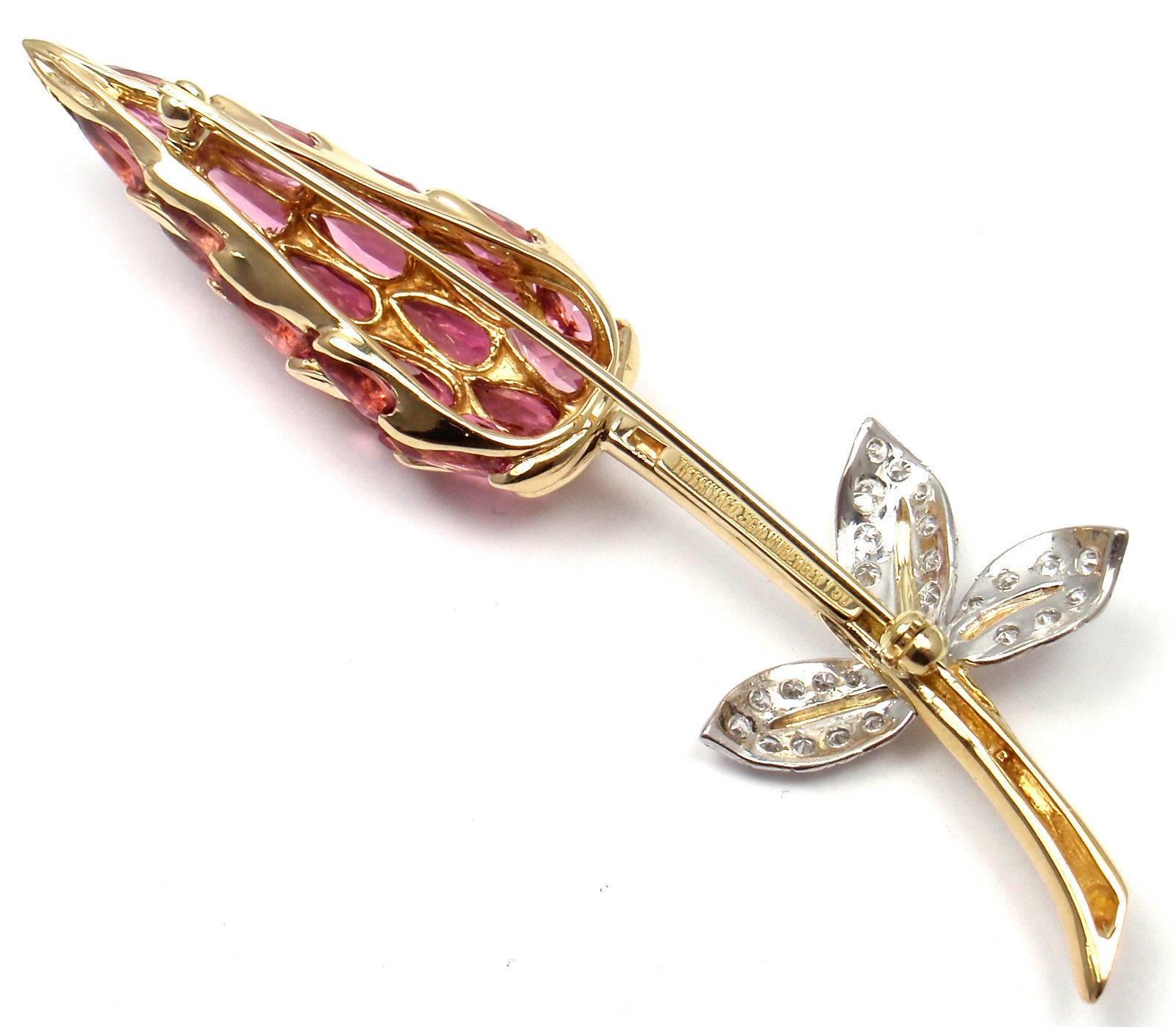 Tiffany & Co. Schlumberger Pink Tourmaline Diamond Gold Pin Brooch In New Condition In Holland, PA