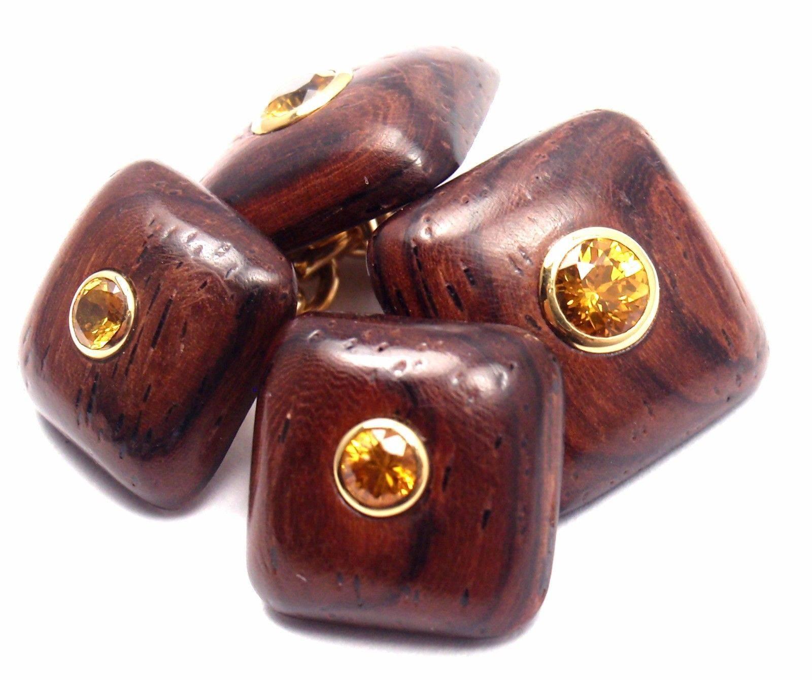 Tiffany & Co. Yellow Sapphire Wood Gold Cufflinks In New Condition In Holland, PA