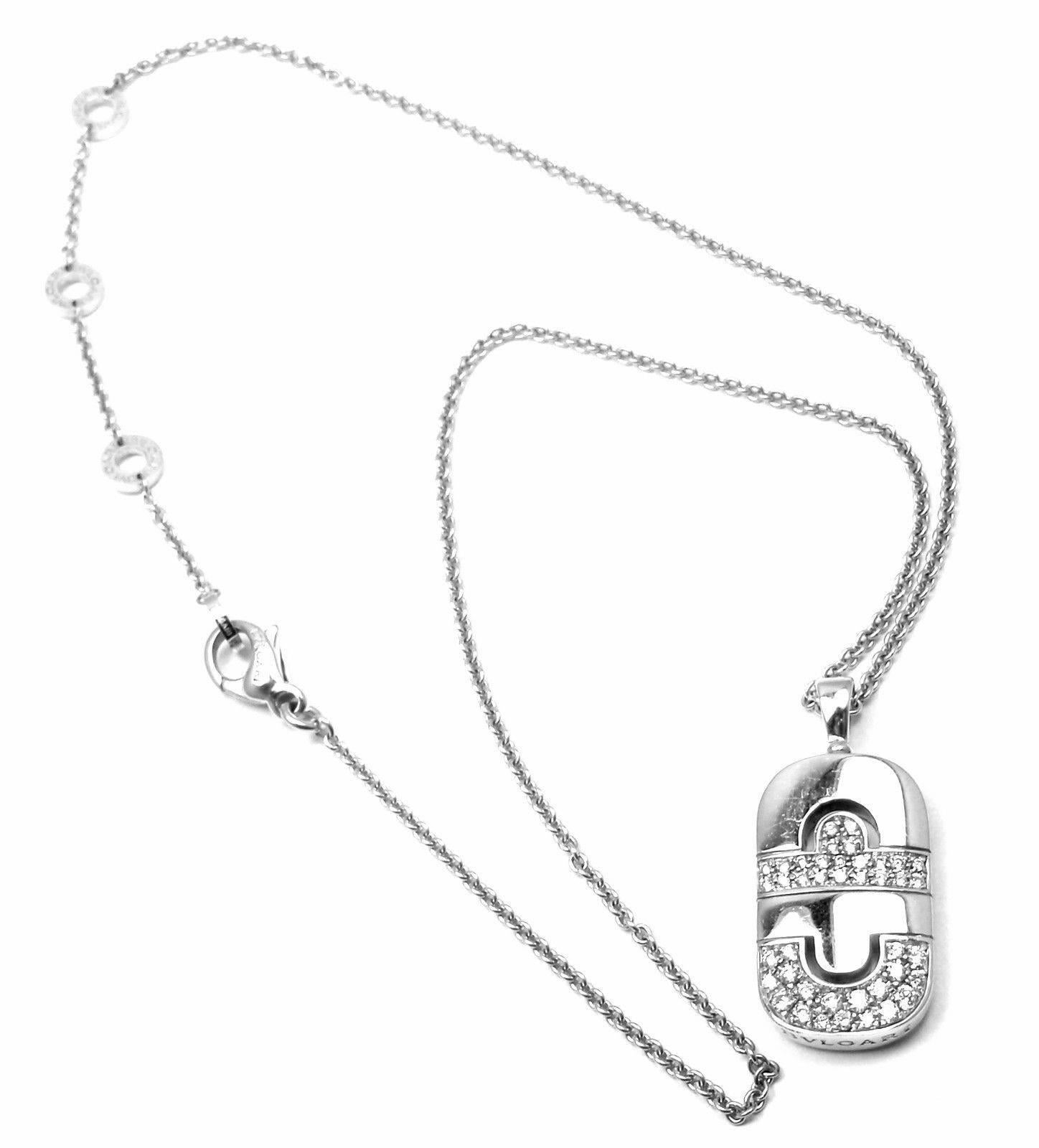 18k White Gold Diamond Parentesi Pendant Necklace by Bulgari. 
With 41 round brilliant cut diamonds VS1 clarity, G color total weight 
approx. 1ct

Details:
Weight: 15.2 grams
Length: 18