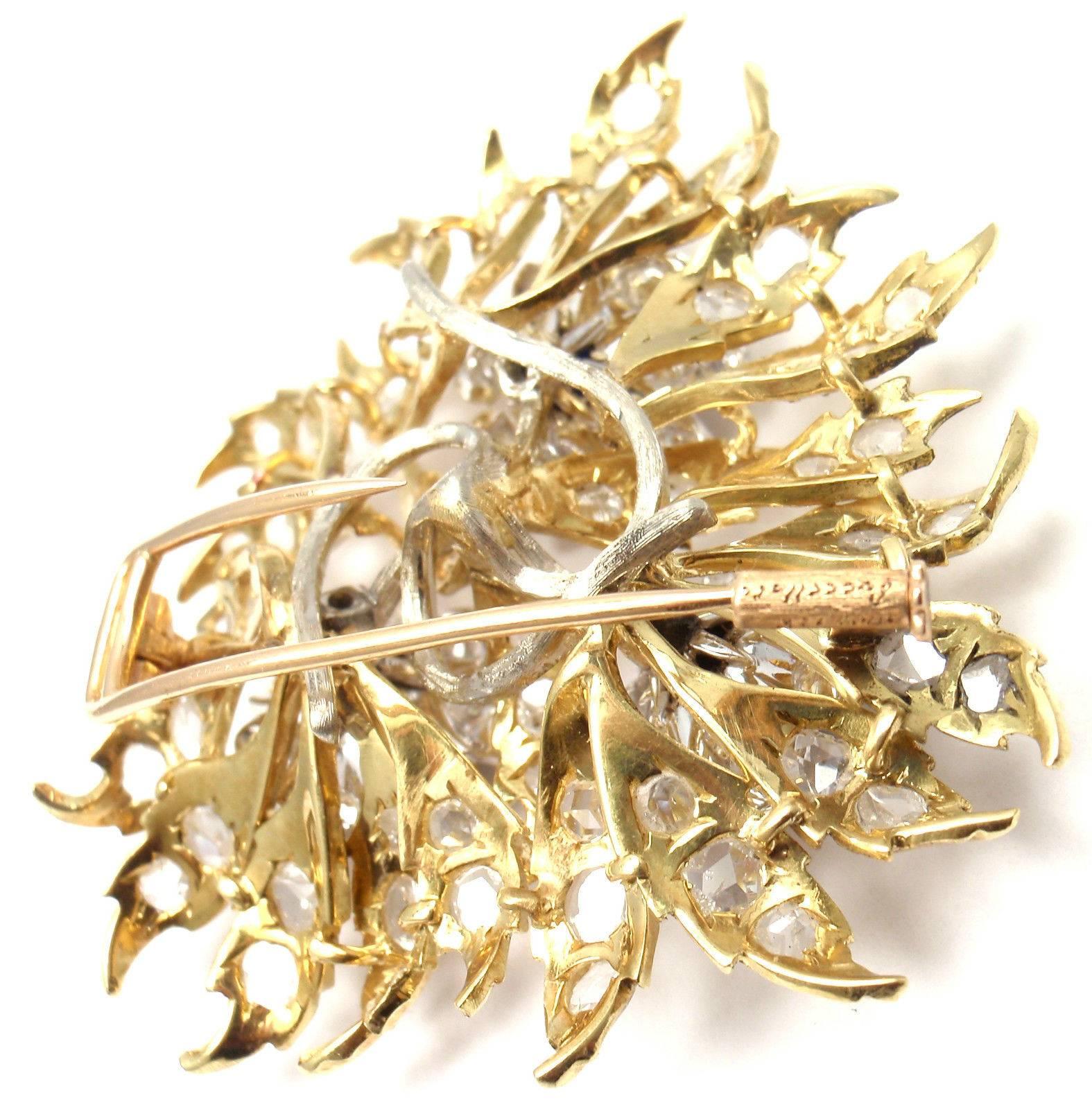Buccellati 6 Carats Diamonds Sapphire Large Gold Pin Brooch 1
