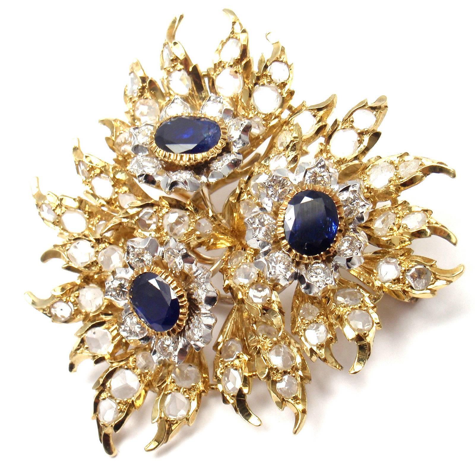 Buccellati 6 Carats Diamonds Sapphire Large Gold Pin Brooch In New Condition In Holland, PA