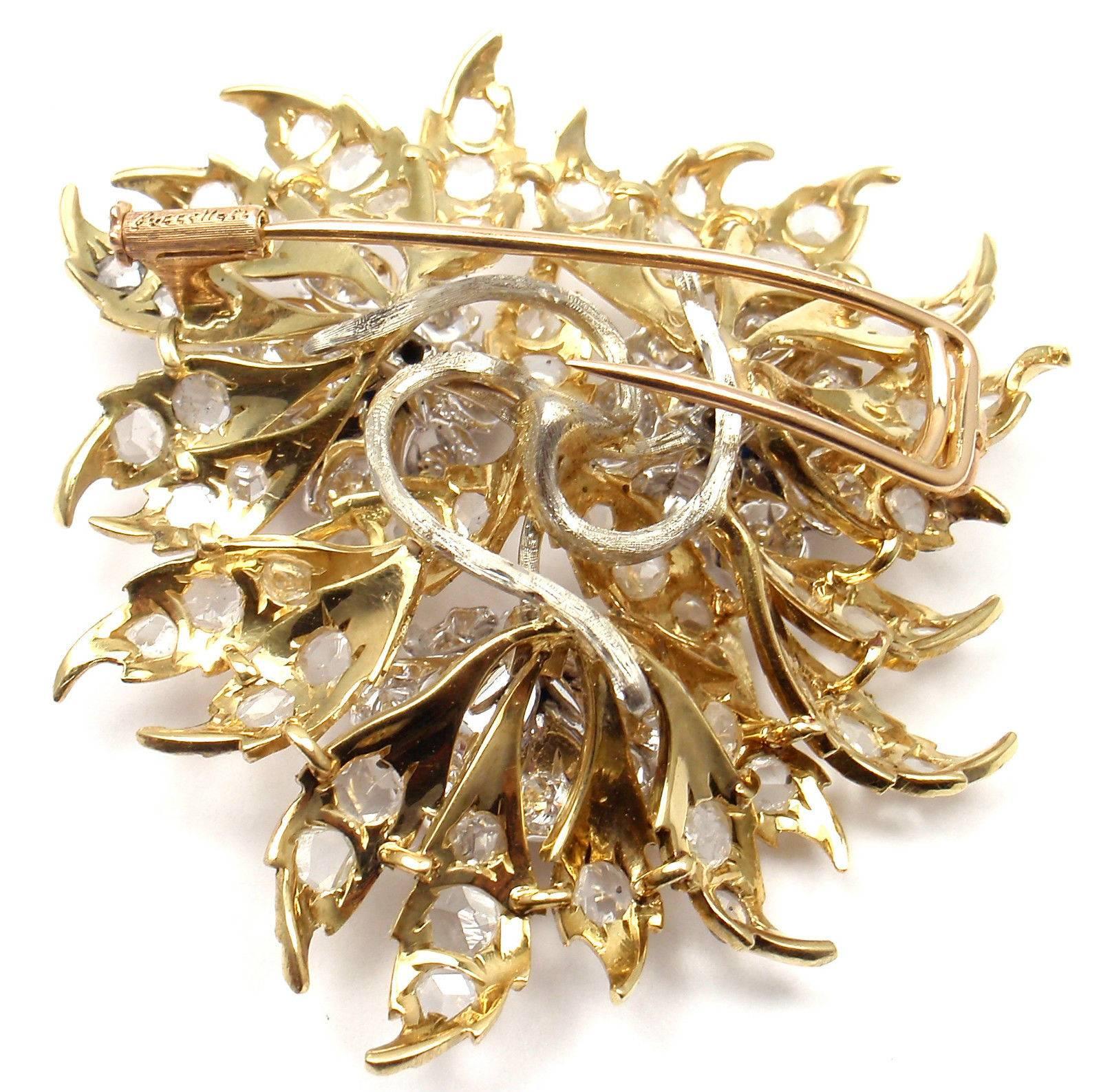 Buccellati 6 Carats Diamonds Sapphire Large Gold Pin Brooch 3