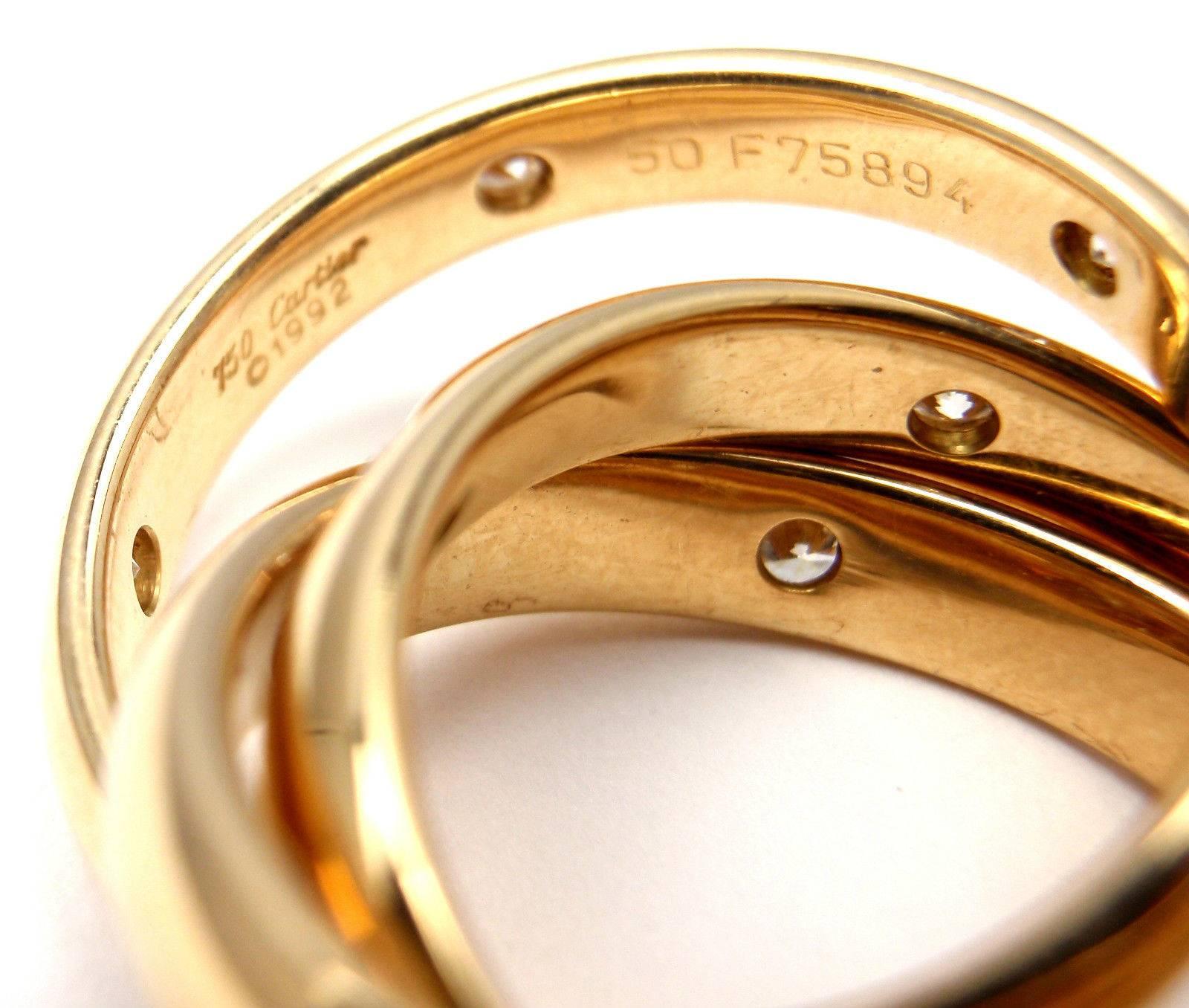 Women's or Men's Cartier Diamond Gold Trinity 3 Band Ring
