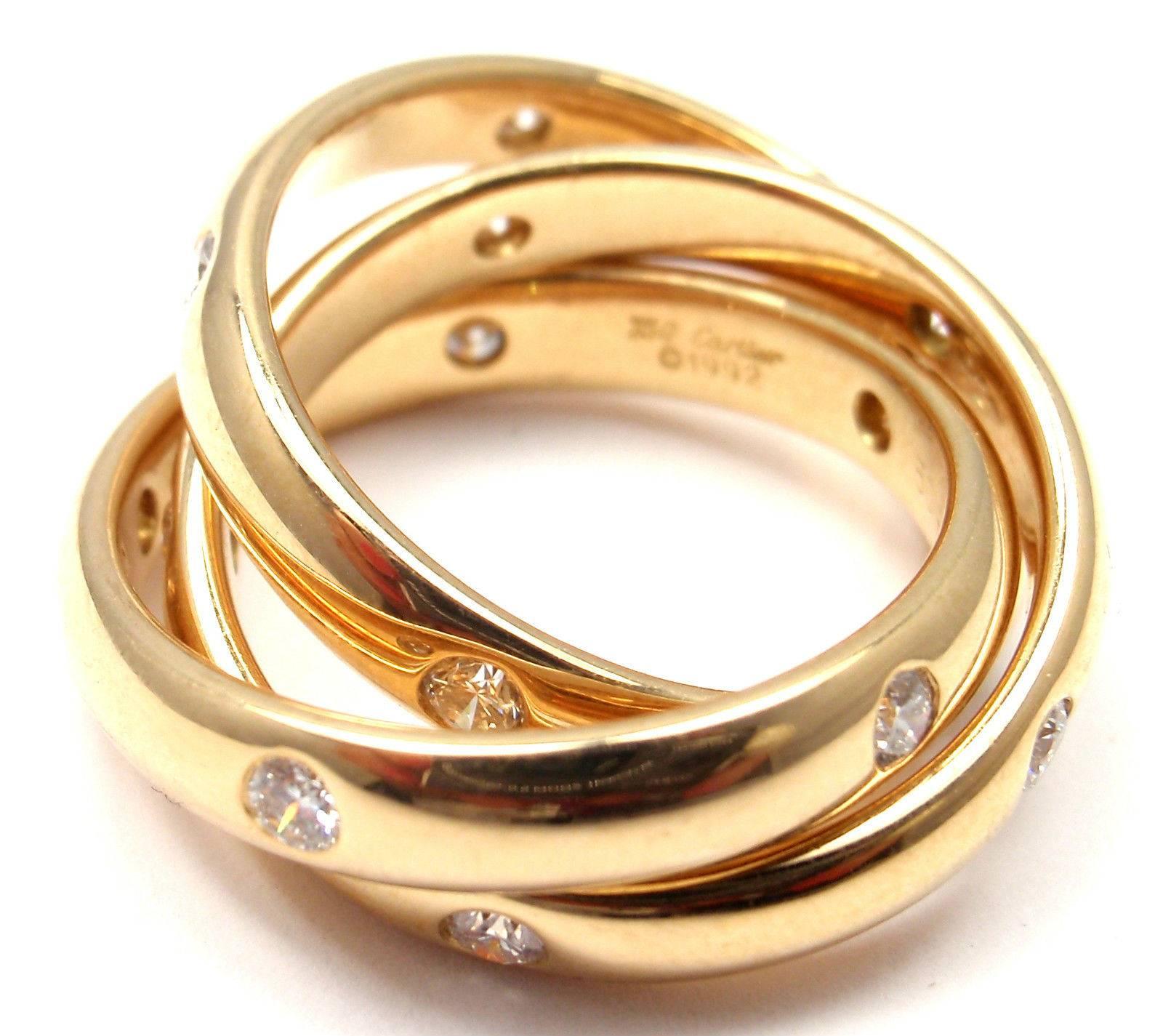 Cartier Diamond Gold Trinity 3 Band Ring 1