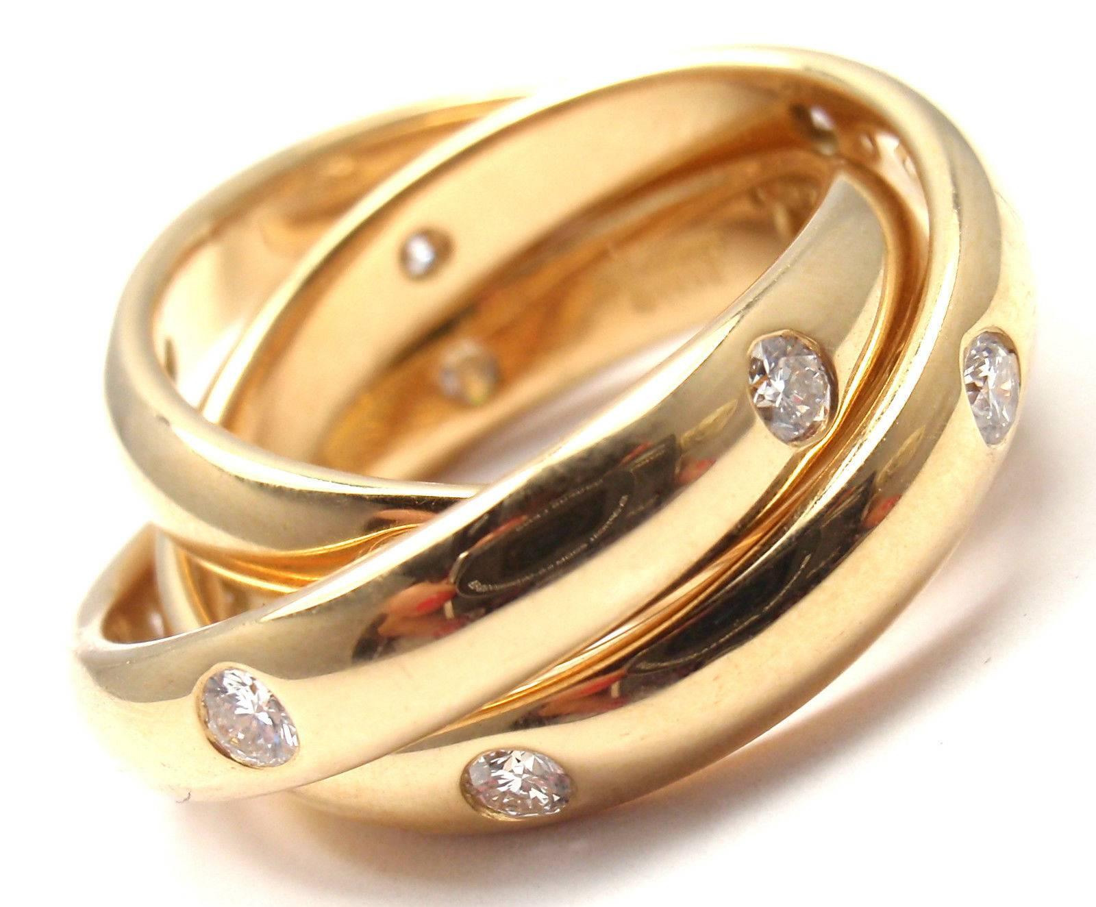 Cartier Diamond Gold Trinity 3 Band Ring 4