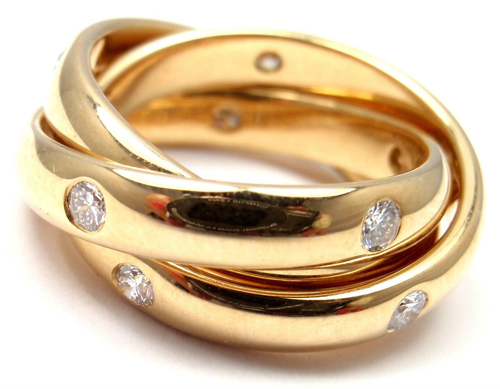 Cartier Diamond Gold Trinity 3 Band Ring 3