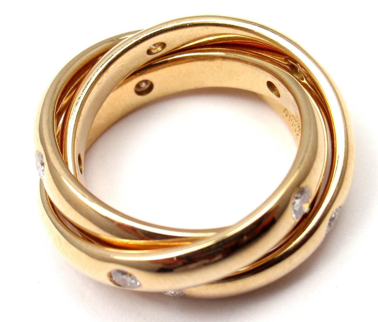 Cartier Diamond Gold Trinity 3 Band Ring 6