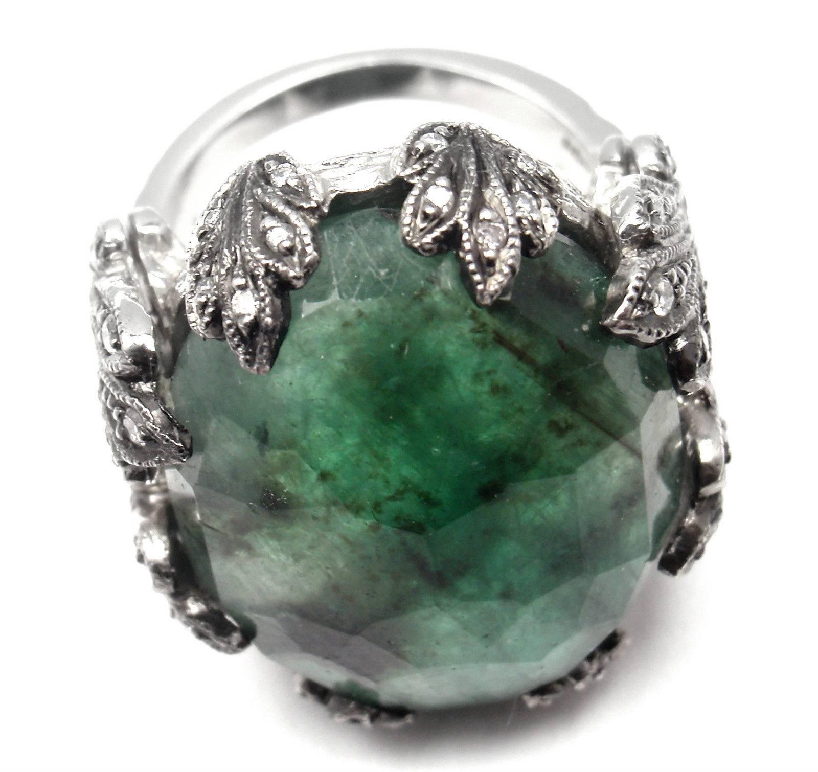Cathy Waterman Large Emerald Diamond Platinum Ring 2