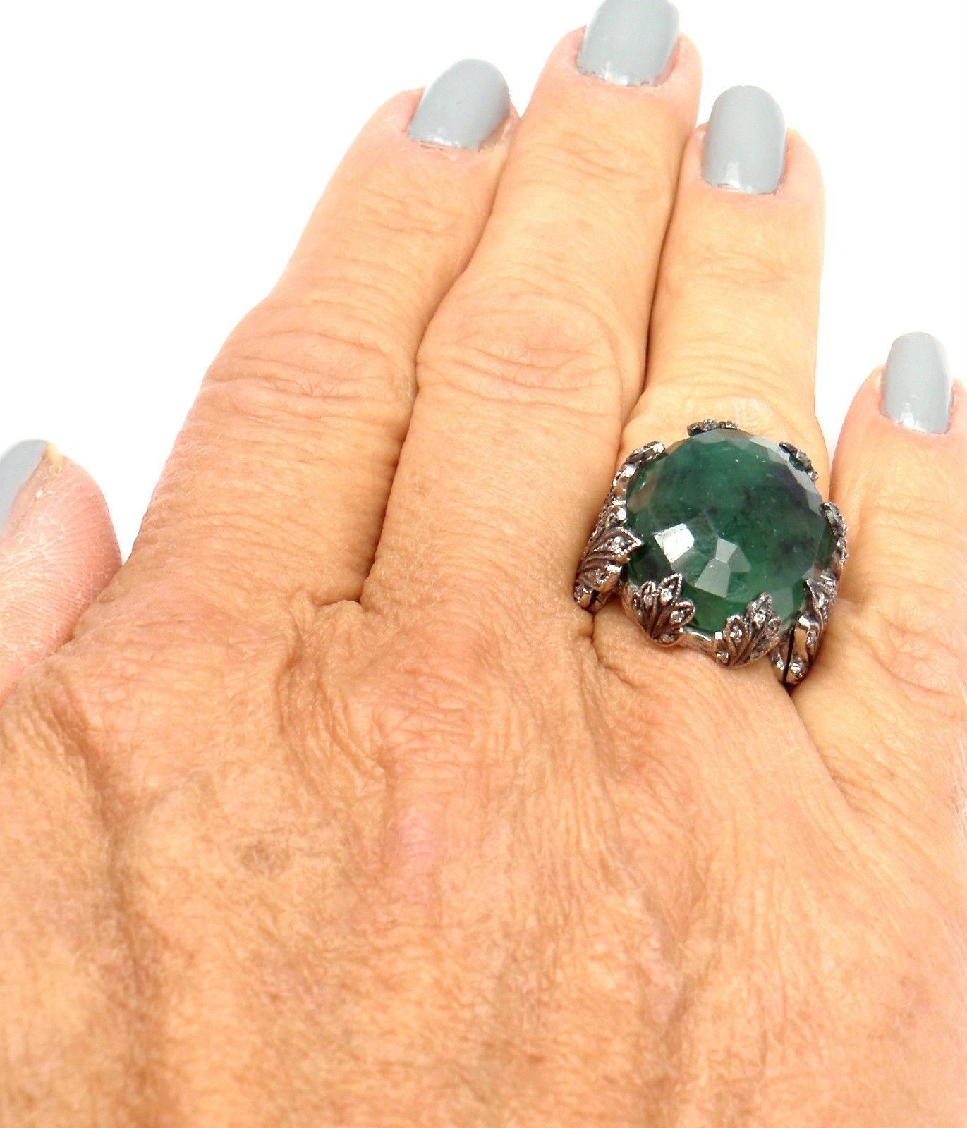 Cathy Waterman Large Emerald Diamond Platinum Ring 1