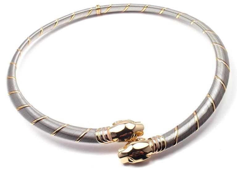 Cartier Panthere Panther Stainless Steel Three Color Gold Necklace