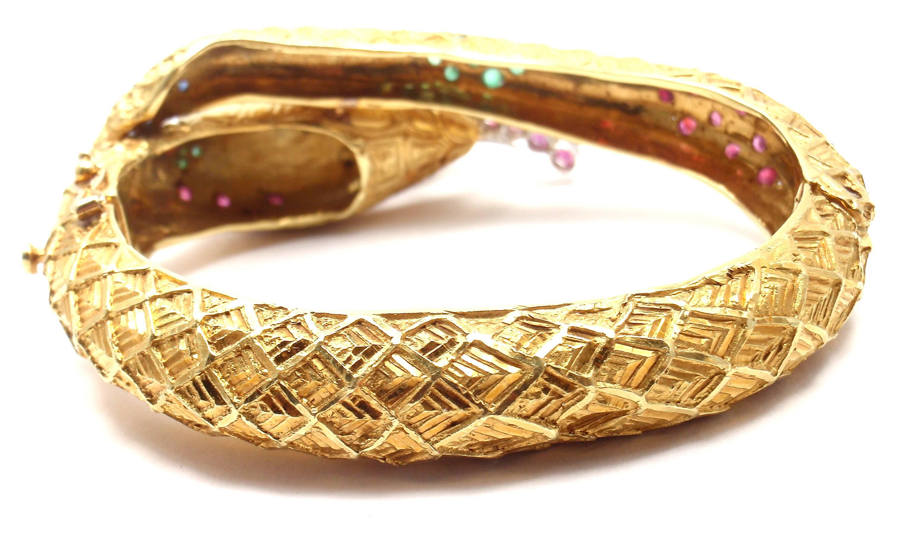Turquoise Emerald Diamond Ruby Gold Dragon Snake Bangle Bracelet 1