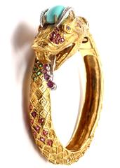 Turquoise Emerald Diamond Ruby Gold Dragon Snake Bangle Bracelet