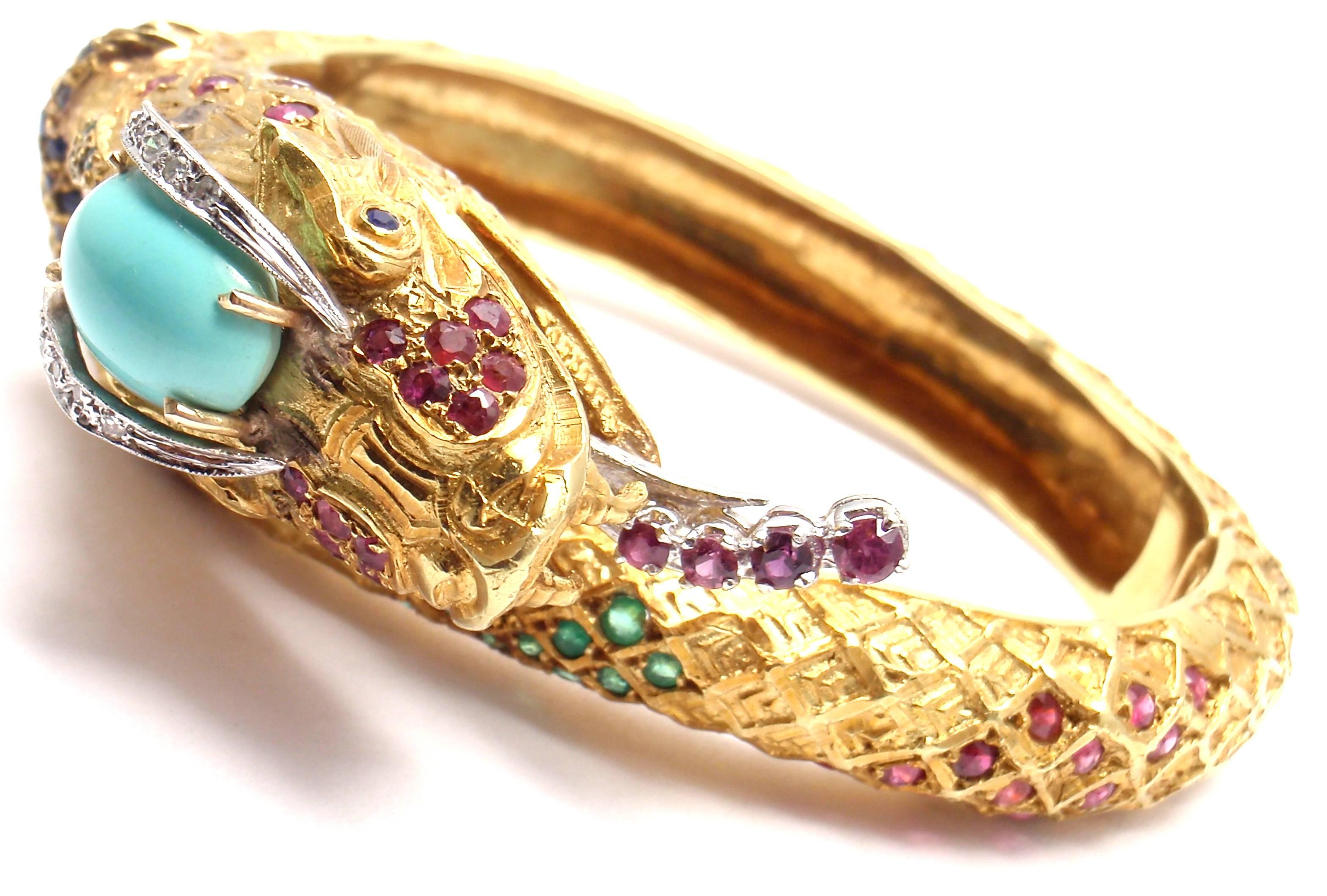 Turquoise Emerald Diamond Ruby Gold Dragon Snake Bangle Bracelet 2