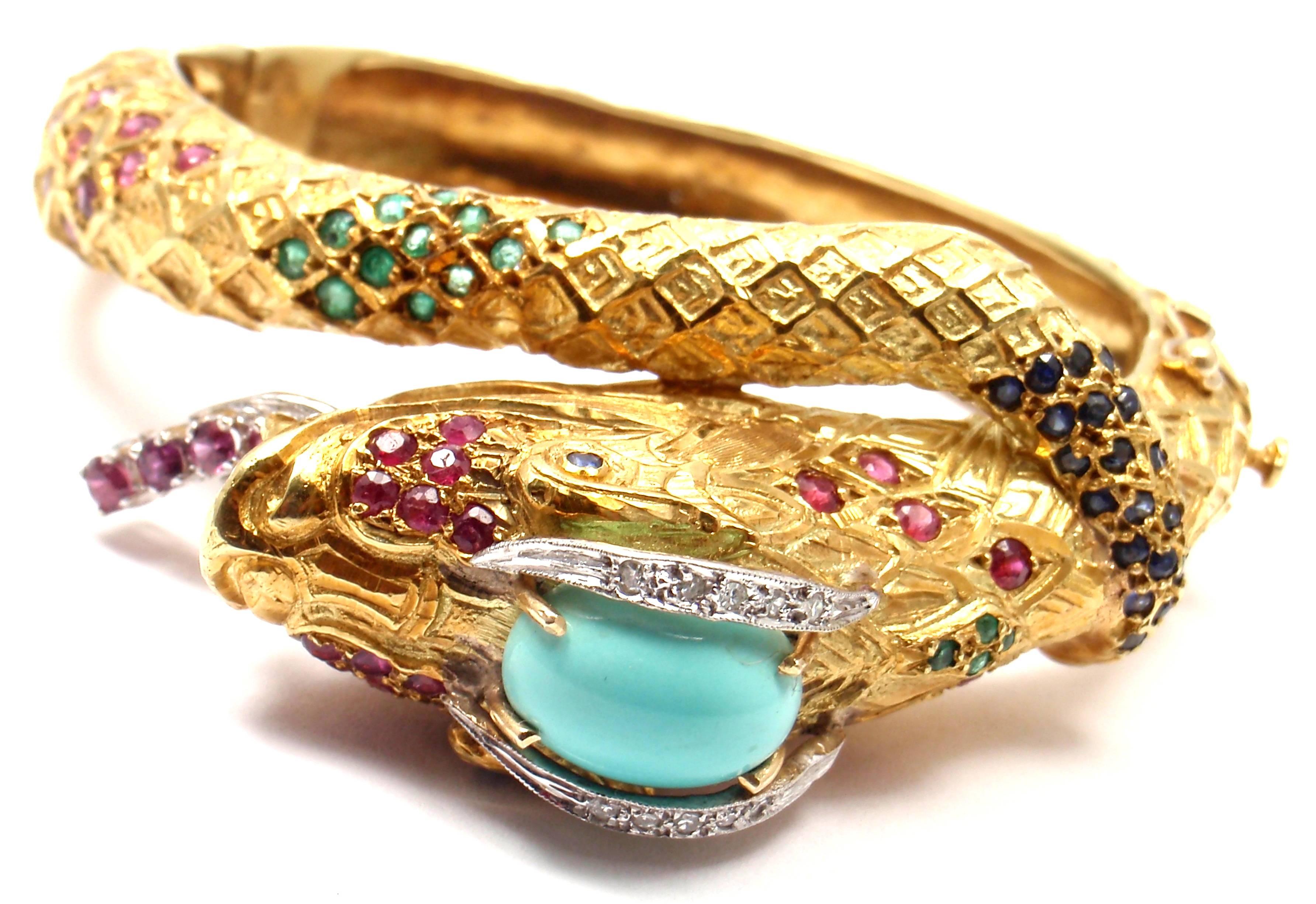 Turquoise Emerald Diamond Ruby Gold Dragon Snake Bangle Bracelet 3