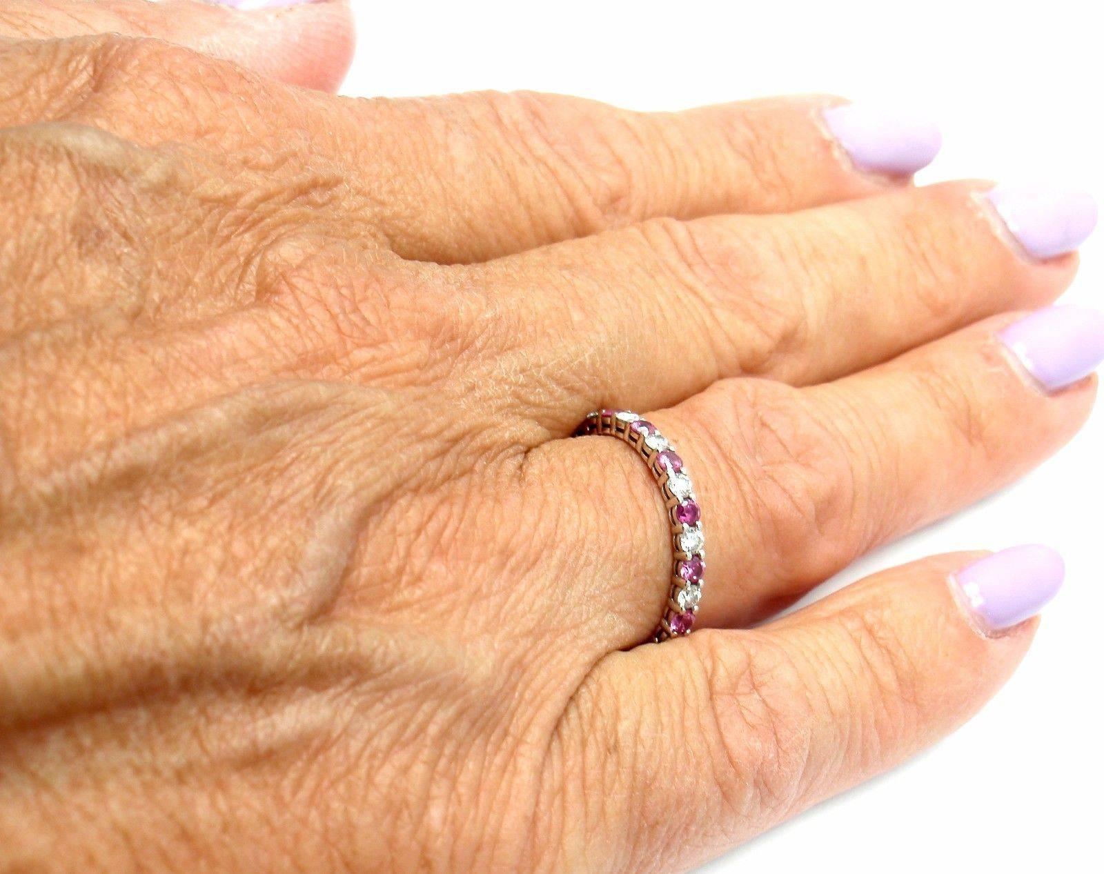 Women's or Men's Tiffany & Co. Diamond Pink Sapphire Shared Setting Platinum Band Ring