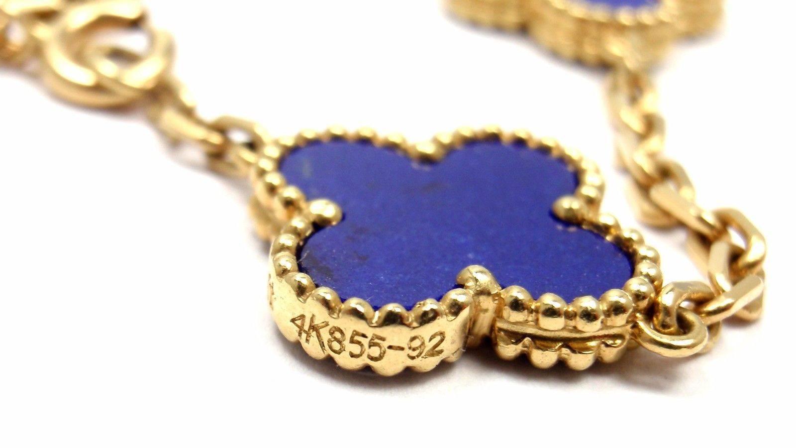 Van Cleef & Arpels Lapis Lazuli Gold Vintage Alhambra Necklace In New Condition In Holland, PA