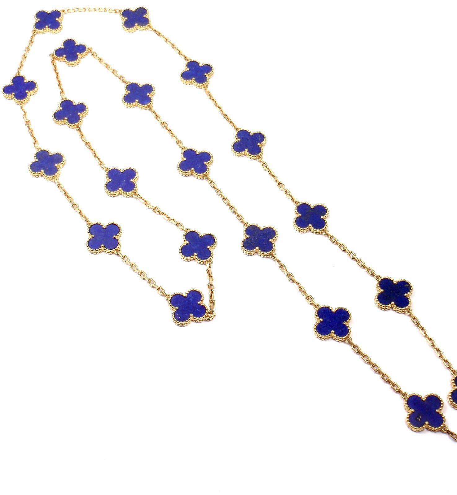 Women's or Men's Van Cleef & Arpels Lapis Lazuli Gold Vintage Alhambra Necklace