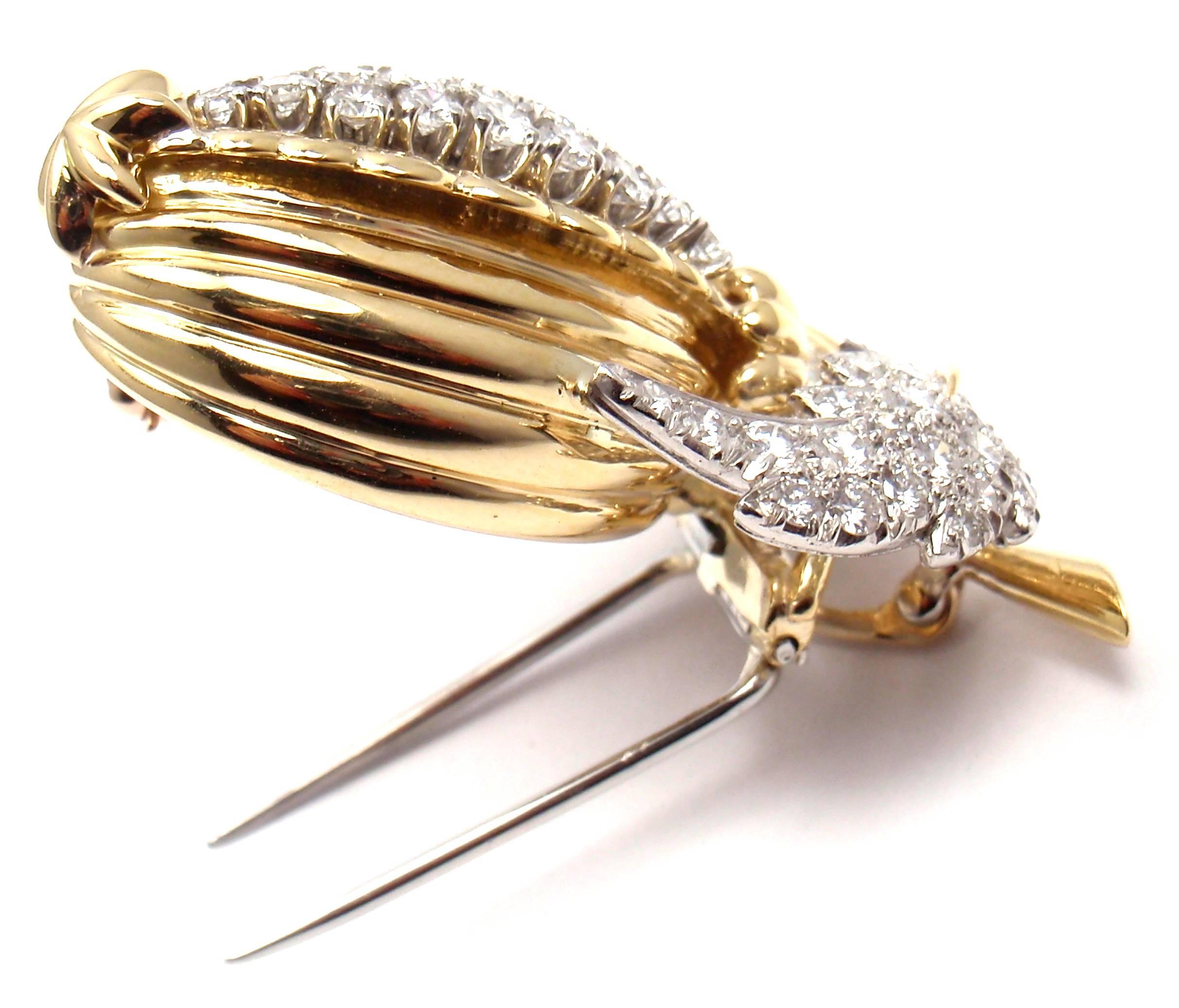 Tiffany & Co. Schlumberger Diamond Gold Platinum Acorn Pin Brooch 2