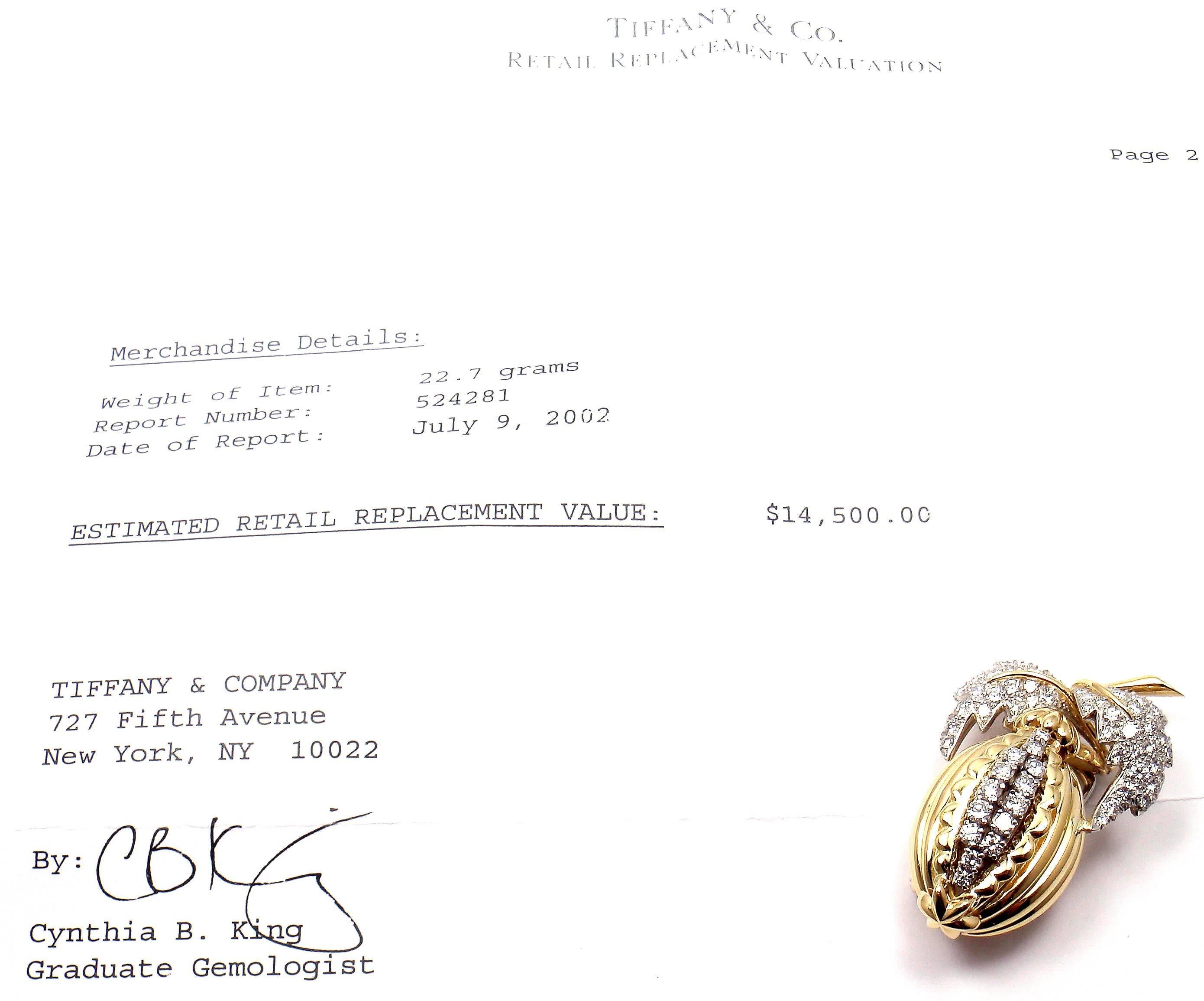 Women's or Men's Tiffany & Co. Schlumberger Diamond Gold Platinum Acorn Pin Brooch