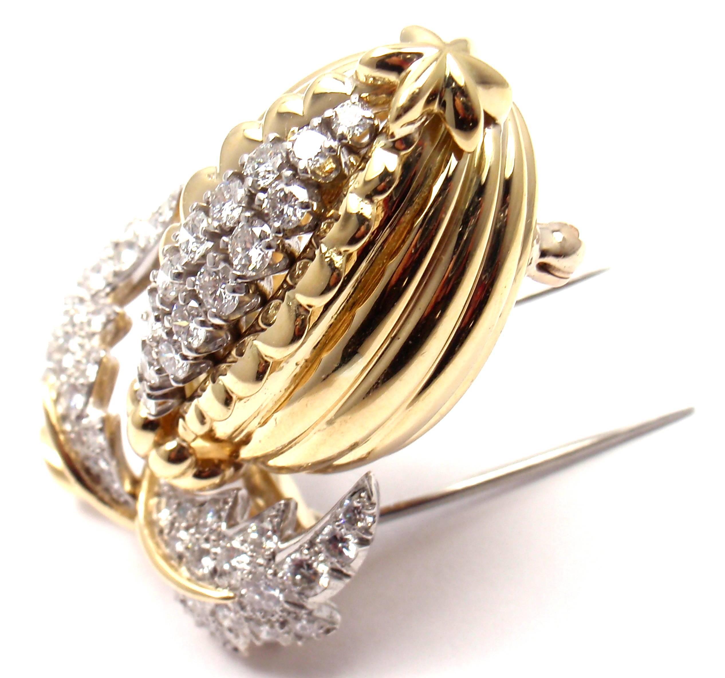 Tiffany & Co. Schlumberger Diamond Gold Platinum Acorn Pin Brooch 3