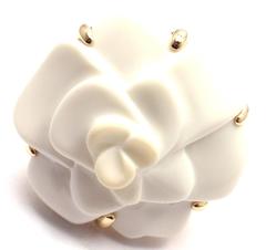 Chanel Camelia White Agate Gold Large Flower Ring