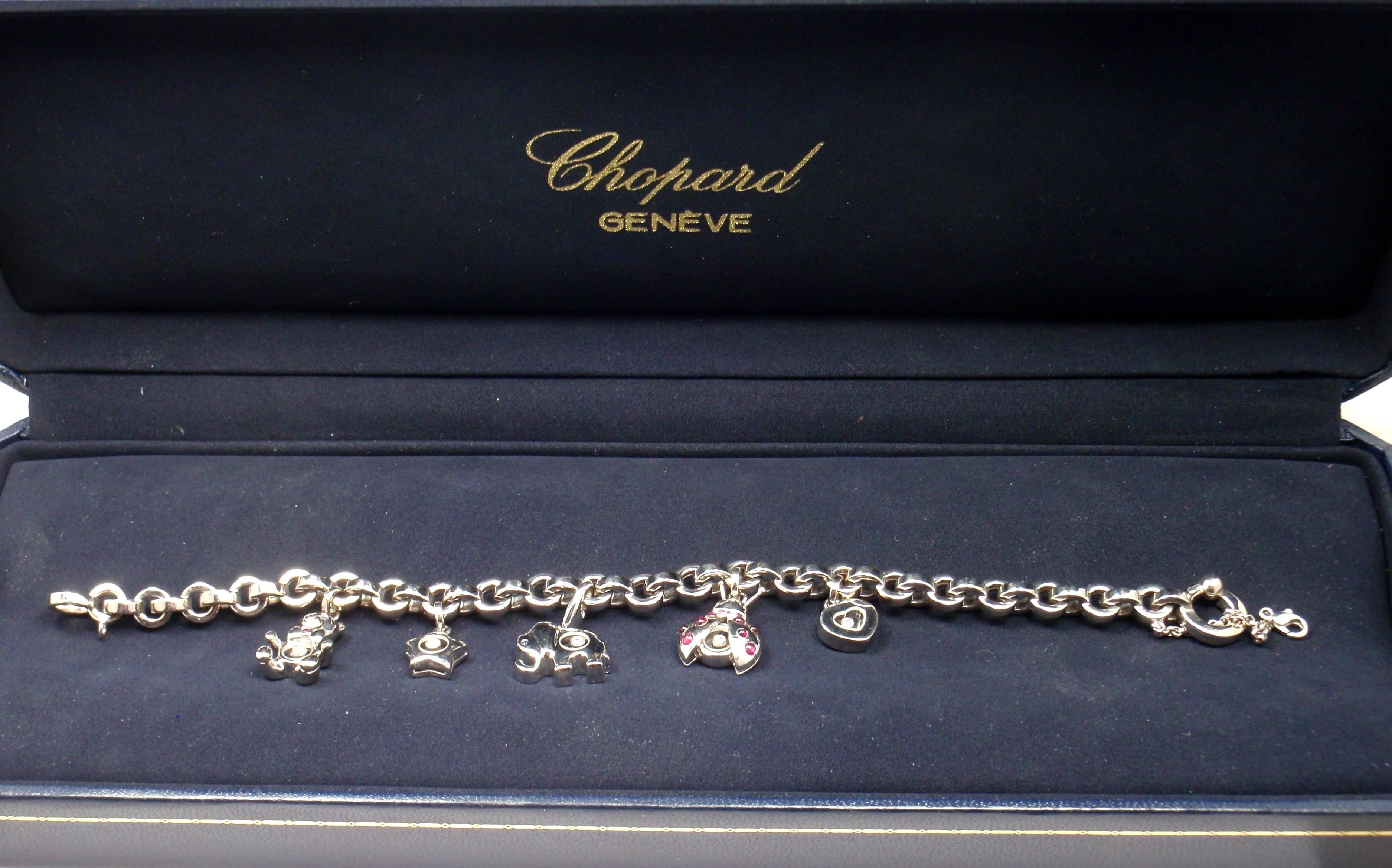 Chopard Happy Diamond Elephant Ruby Ladybug Bear Heart White Gold Charm Bracelet 3