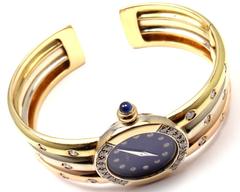 Piaget Tricolor Gold Diamond Lapis Dial Bracelet Wristwatch