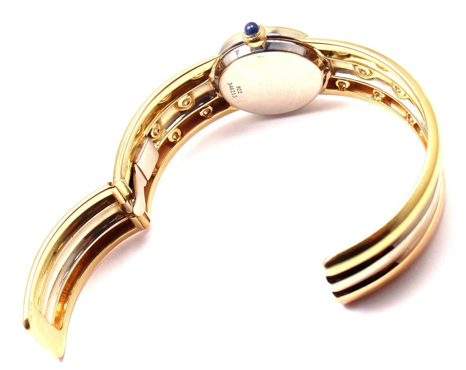 Piaget Tricolor Gold Diamond Lapis Dial Bracelet Wristwatch 2