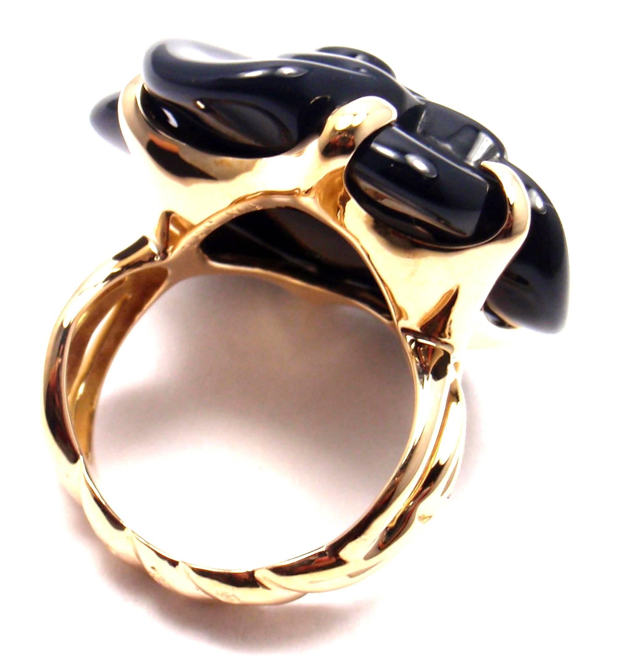 chanel camelia flower black onyx & diamond ring 18k white gold