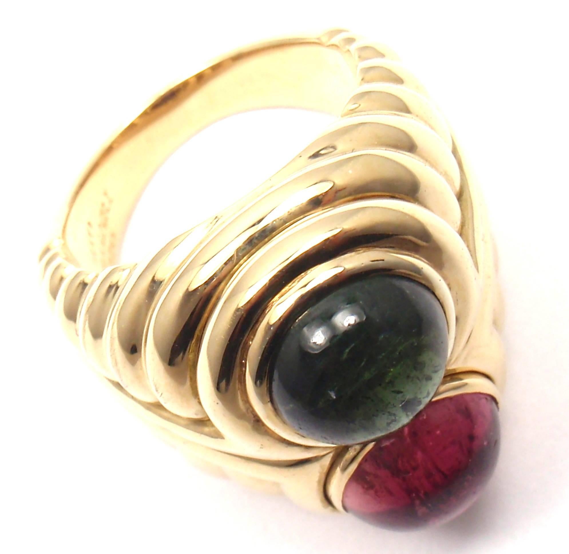 Bulgari Pink and Green Tourmaline Gold Ring In New Condition In Holland, PA