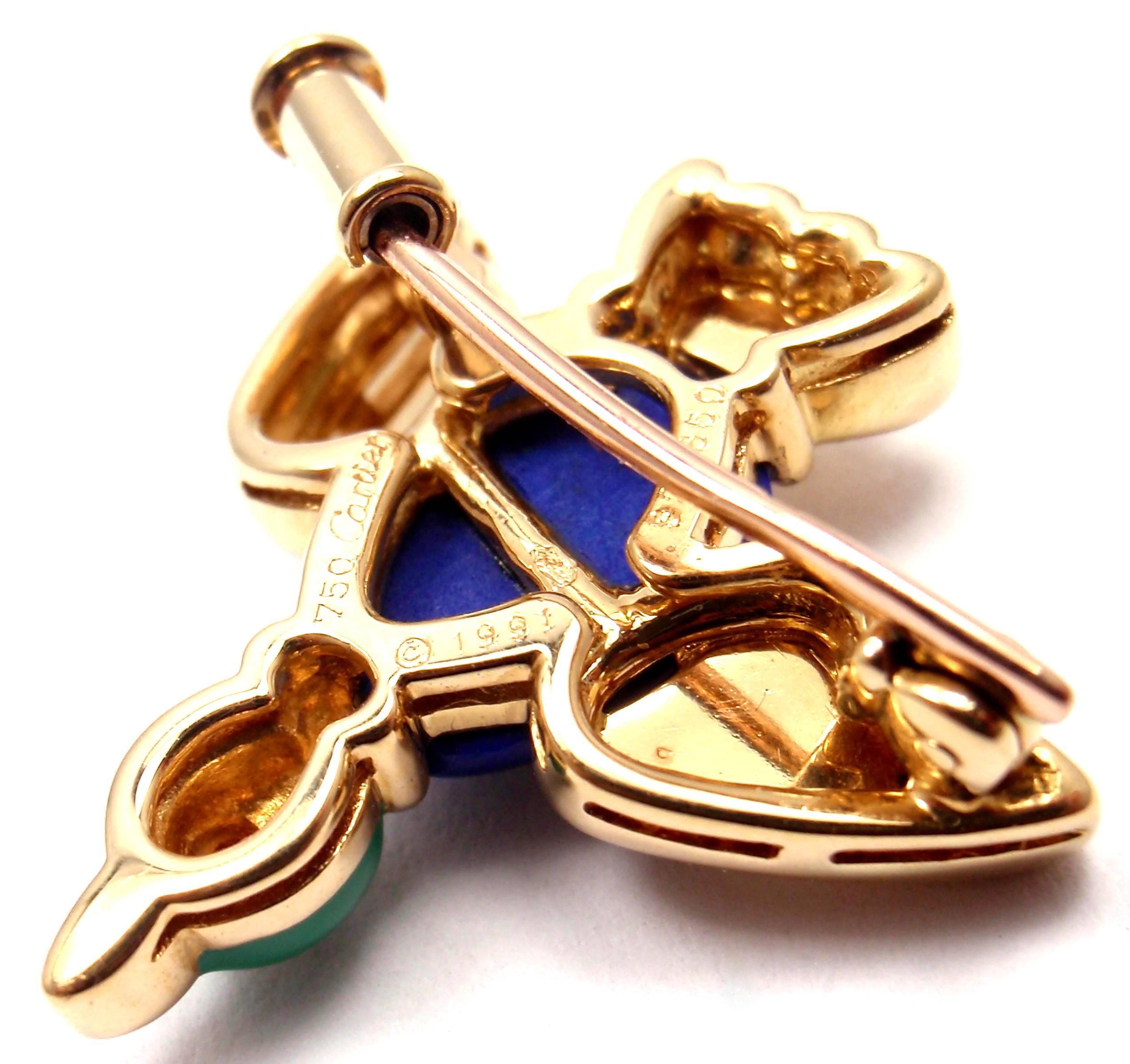 Women's or Men's Cartier Lapis Lazuli Ruby Gold Bird Brooch Pin