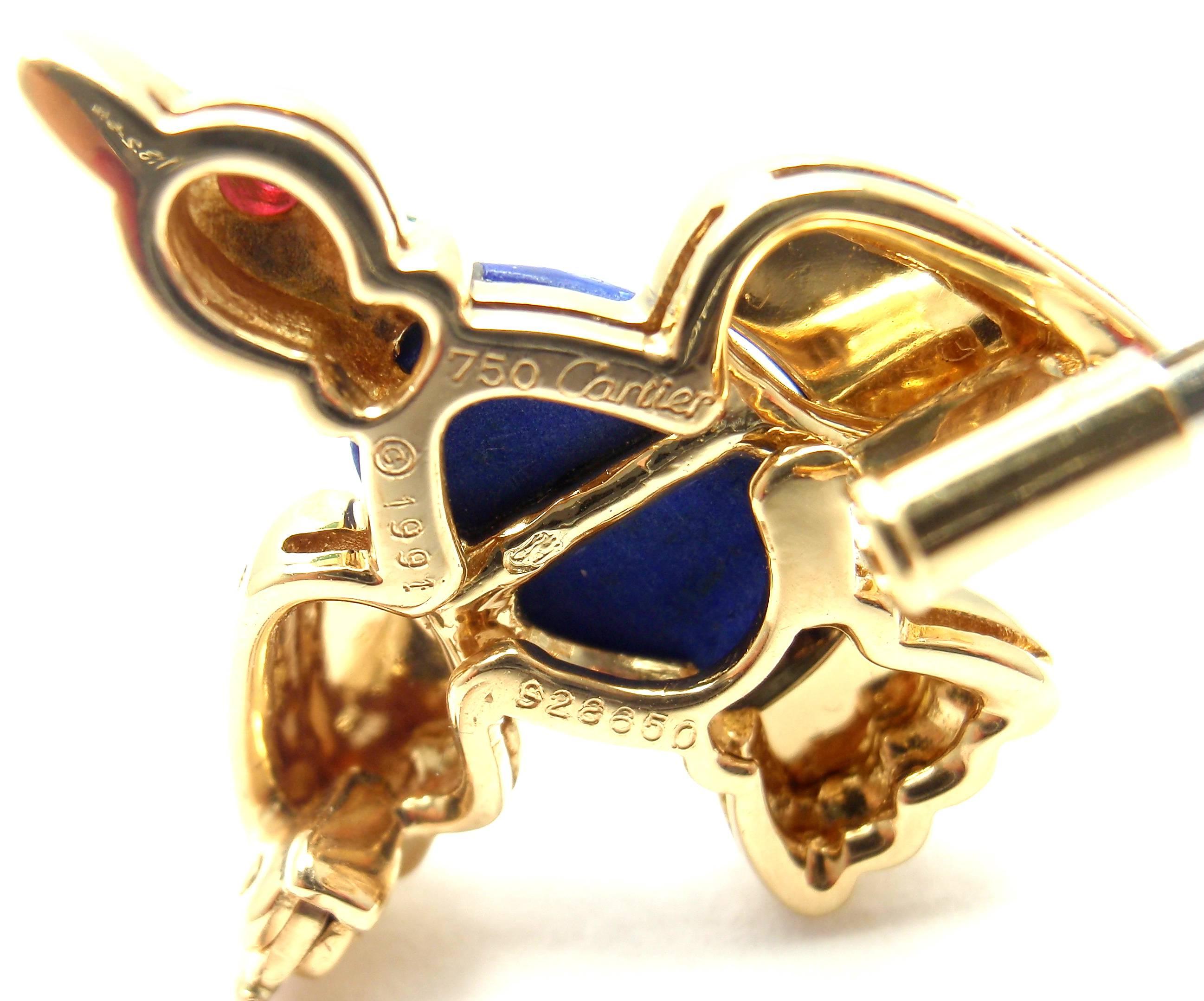Cartier Lapis Lazuli Ruby Gold Bird Brooch Pin In New Condition In Holland, PA