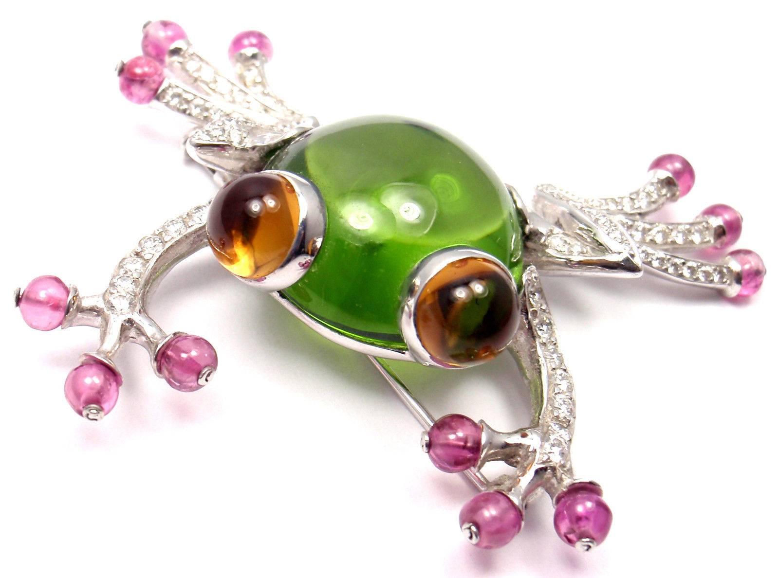 Bulgari Peridot Pink Sapphire Citrine Diamond Gold Frog Pin Brooch In New Condition In Holland, PA