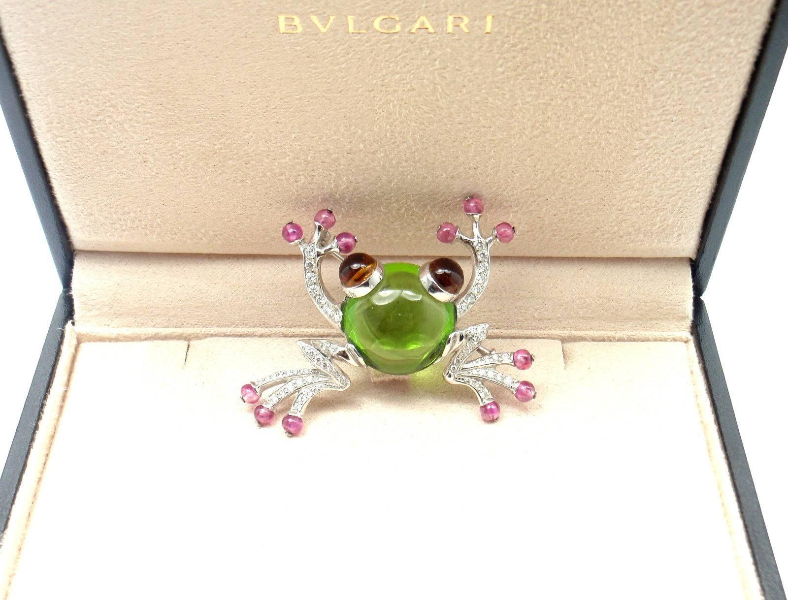 Bulgari Peridot Pink Sapphire Citrine Diamond Gold Frog Pin Brooch 5