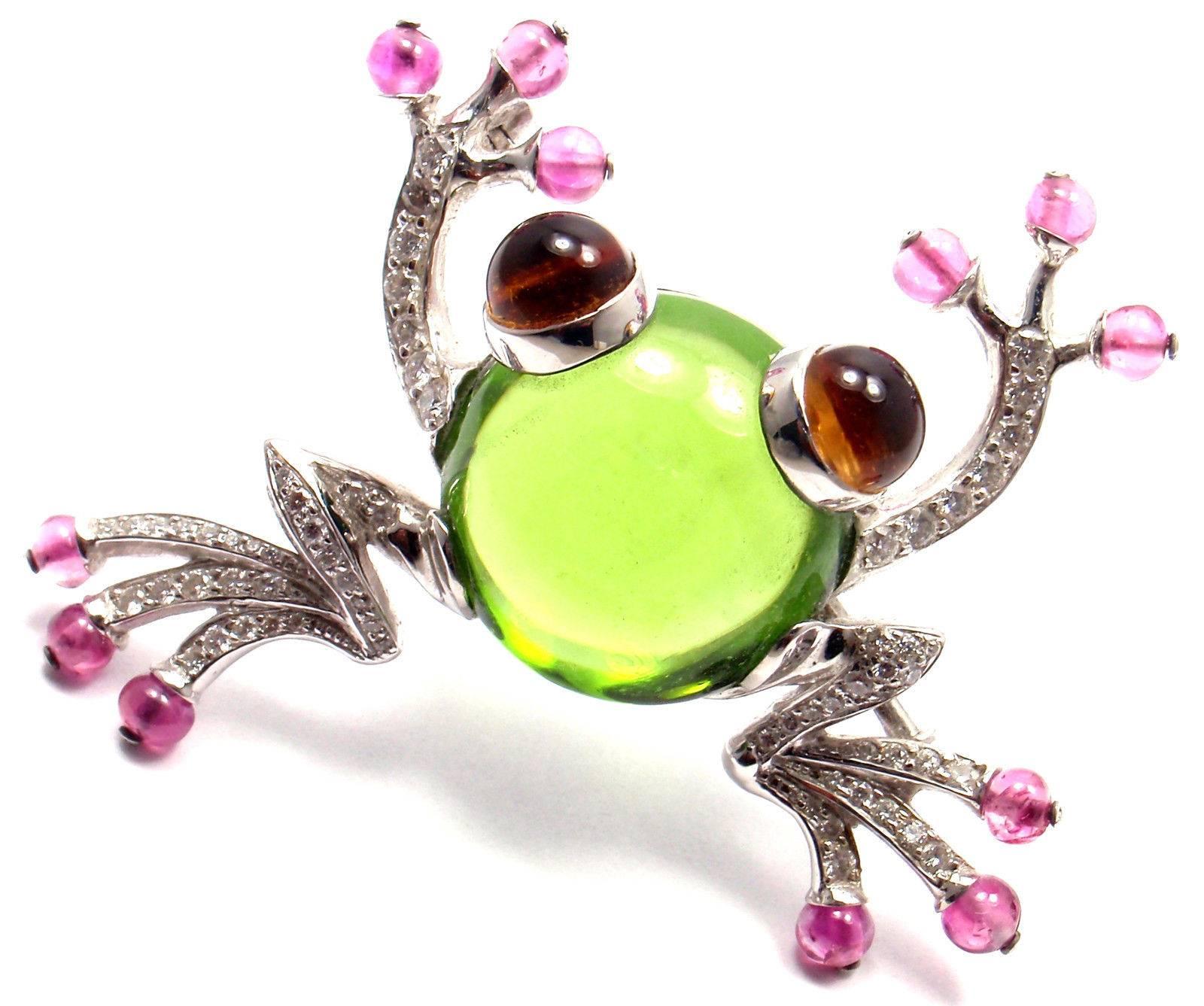 Bulgari Peridot Pink Sapphire Citrine Diamond Gold Frog Pin Brooch 2