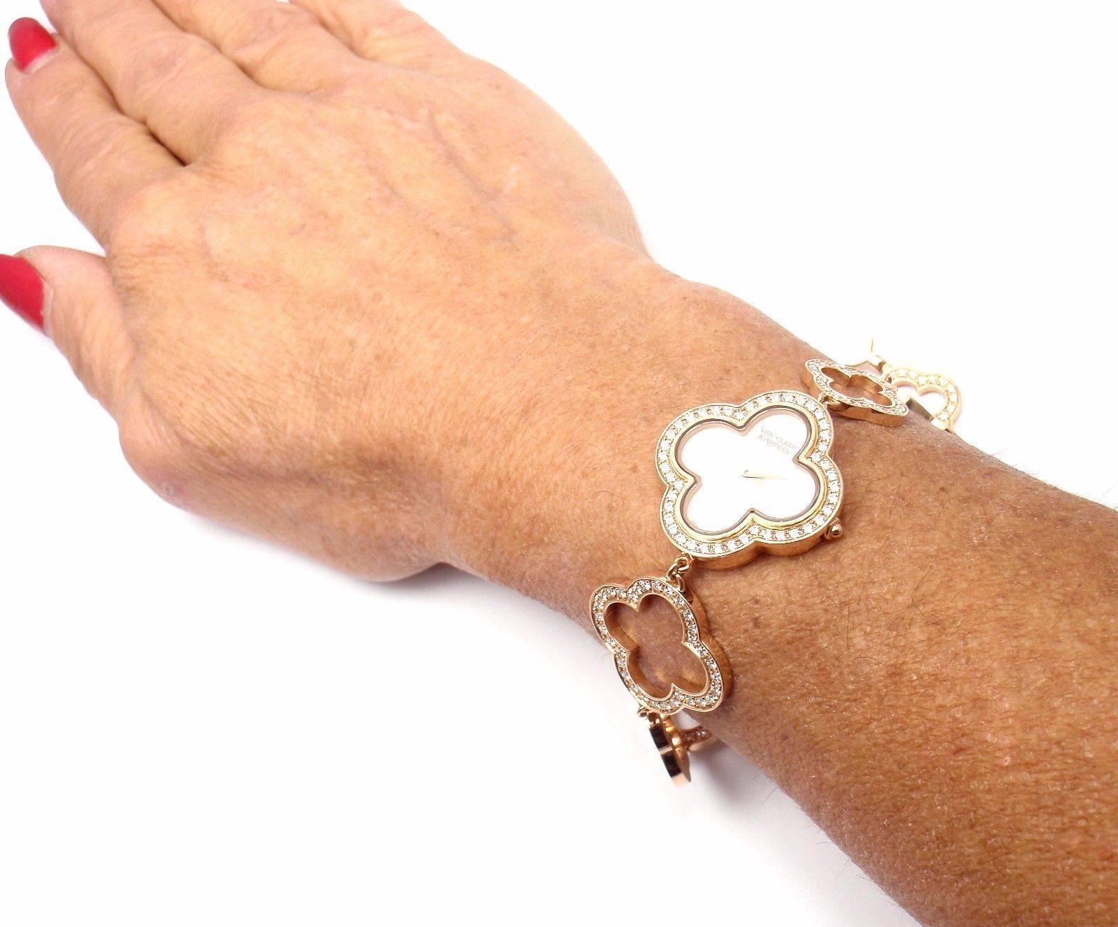 Van Cleef & Arpels Rose Gold Diamond Mother-of-Pearl Vintage Alhambra Wristwatch 3