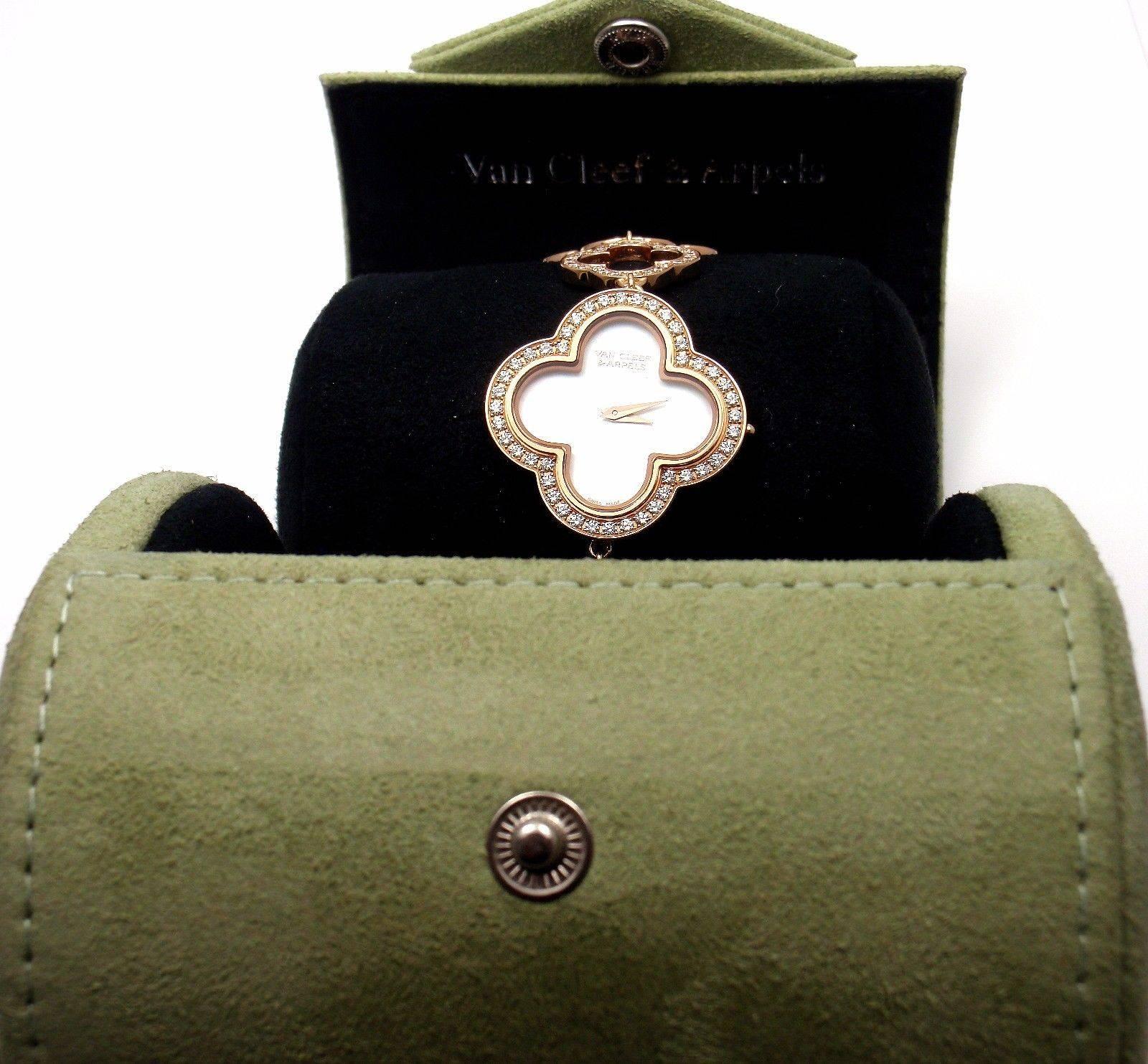 Van Cleef & Arpels Rose Gold Diamond Mother-of-Pearl Vintage Alhambra Wristwatch 1