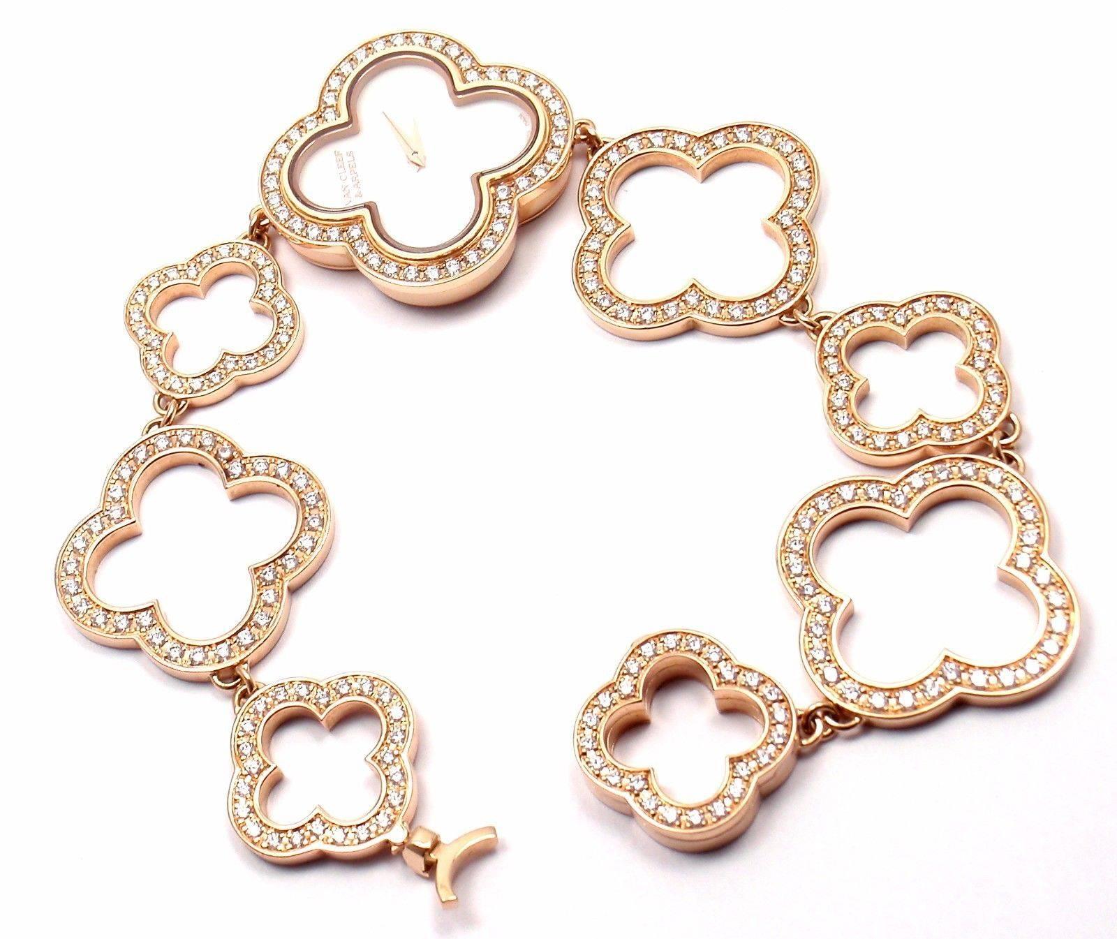 Van Cleef & Arpels Rose Gold Diamond Mother-of-Pearl Vintage Alhambra Wristwatch 2