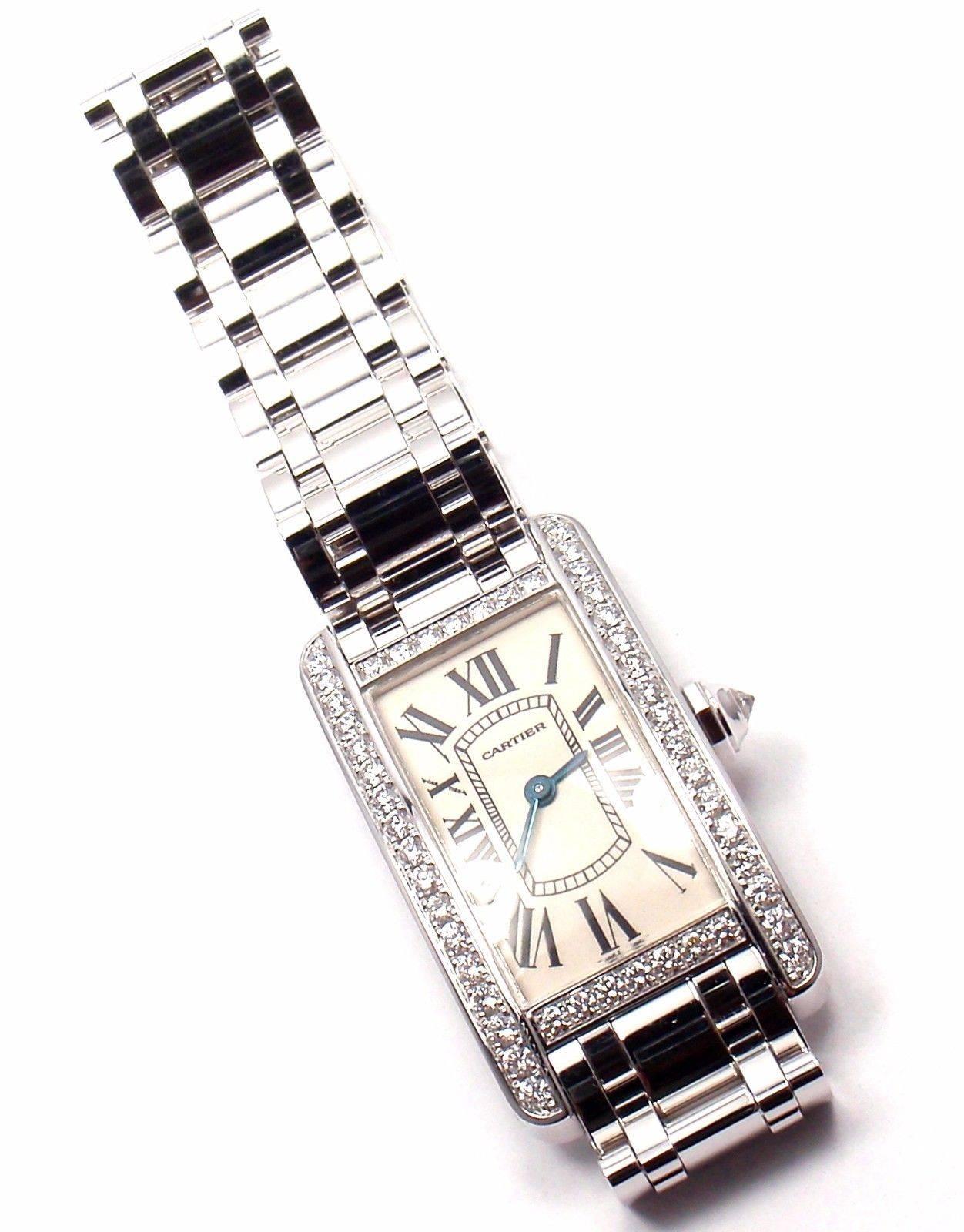 Cartier Ladies White Gold Diamond Tank Americaine Quartz Wristwatch Ref 113119LX In New Condition In Holland, PA