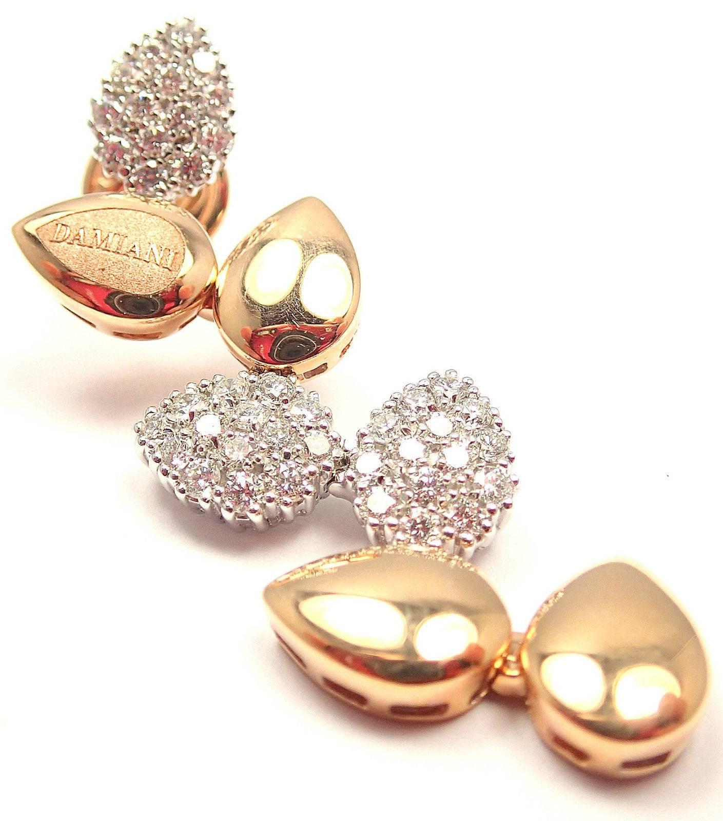 Women's or Men's Damiani Antera Diamond Two Color Gold Drop Earrings