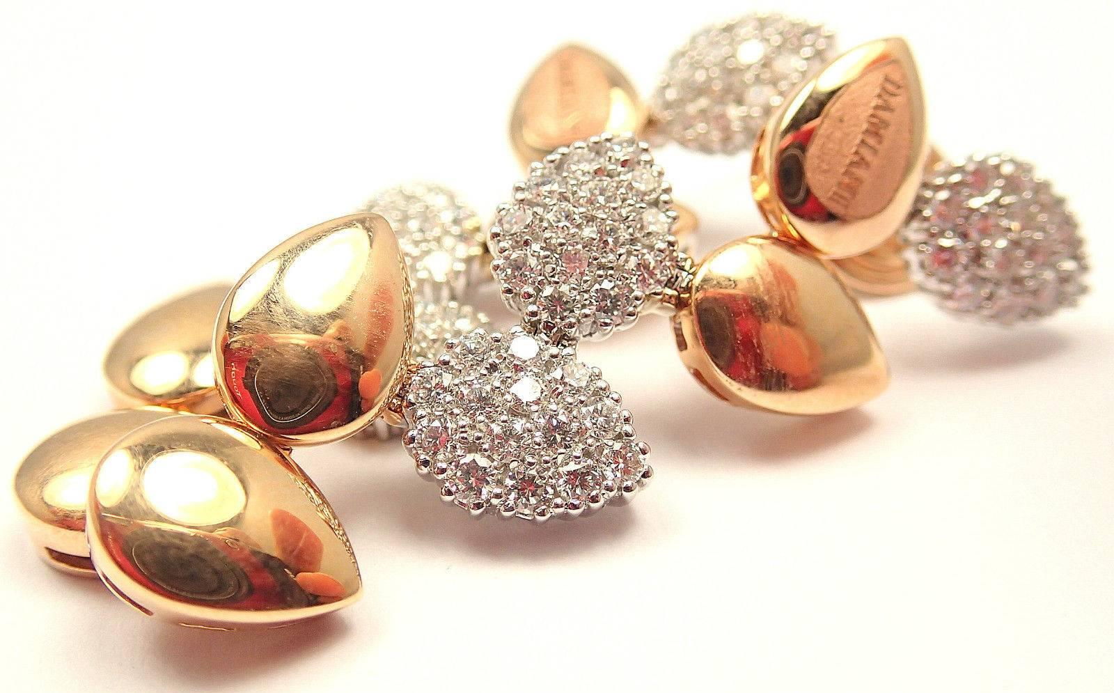 Damiani Antera Diamond Two Color Gold Drop Earrings 2