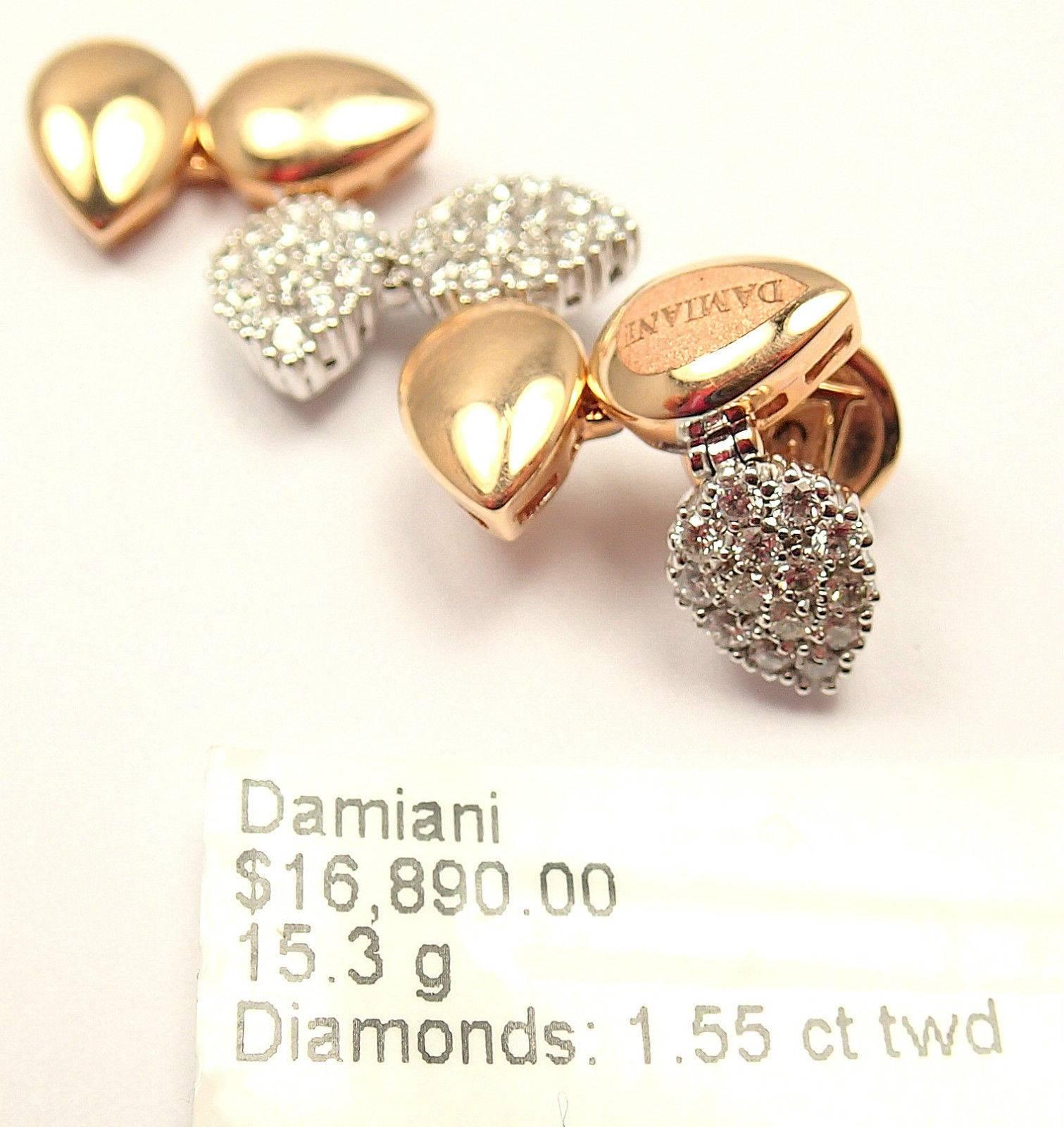 Damiani Antera Diamond Two Color Gold Drop Earrings 3