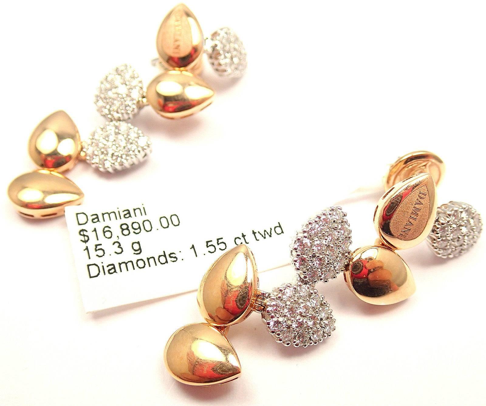 Damiani Antera Diamond Two Color Gold Drop Earrings 5