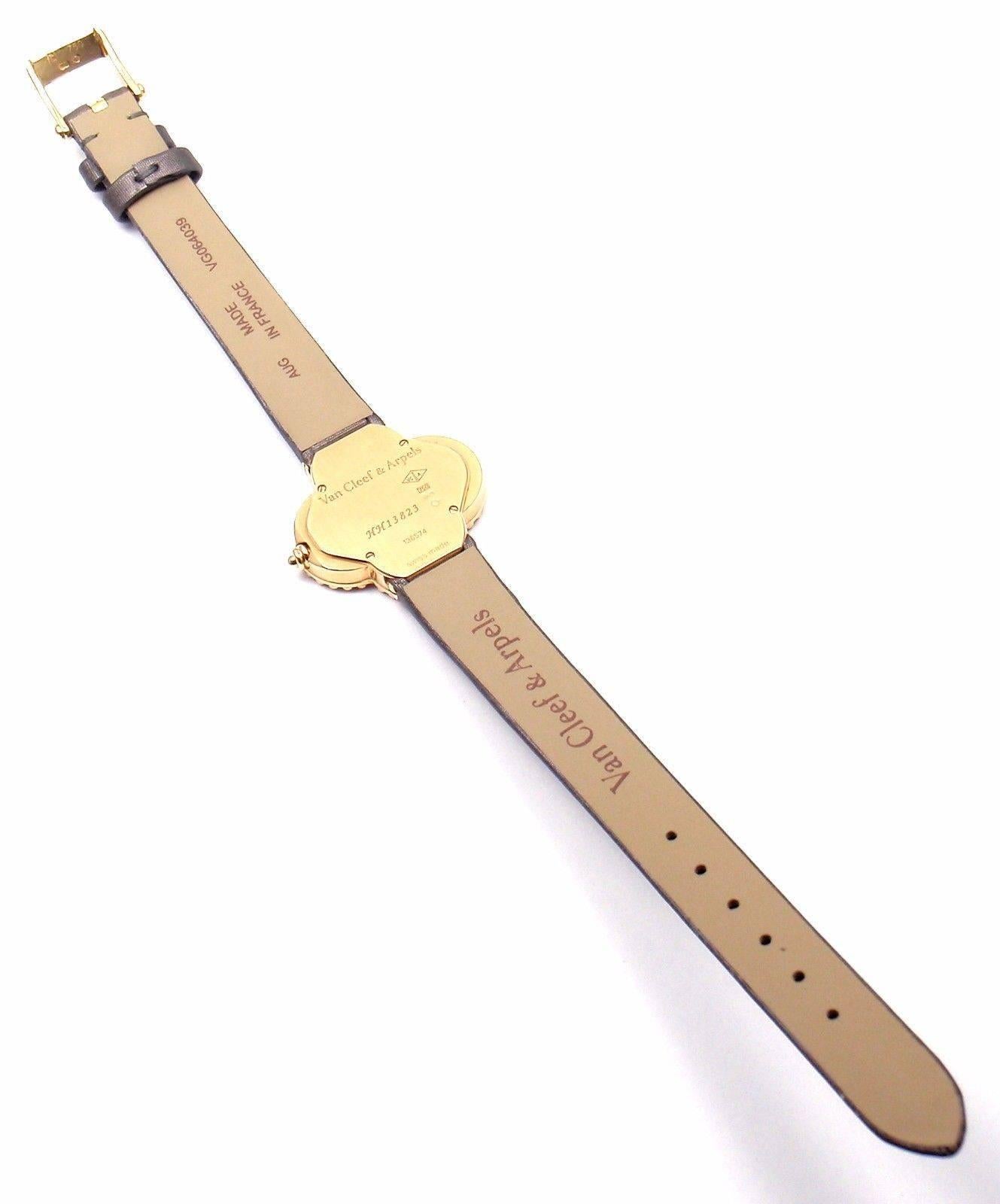 Van Cleef & Arpels Black Dial Vintage Alhambra Yellow Gold Ladies Watch In New Condition In Southampton, PA