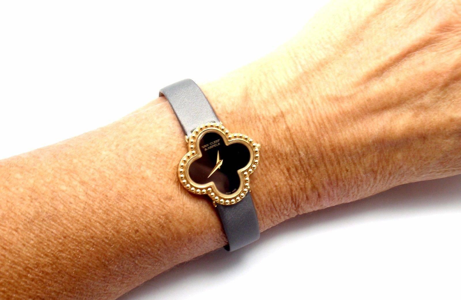 Van Cleef & Arpels Black Dial Vintage Alhambra Yellow Gold Ladies Watch 2