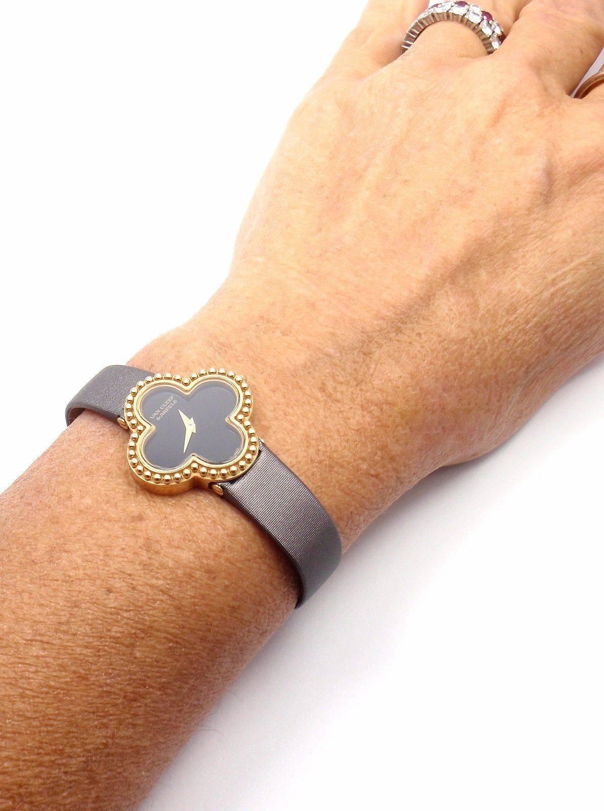Van Cleef & Arpels Black Dial Vintage Alhambra Yellow Gold Ladies Watch 5