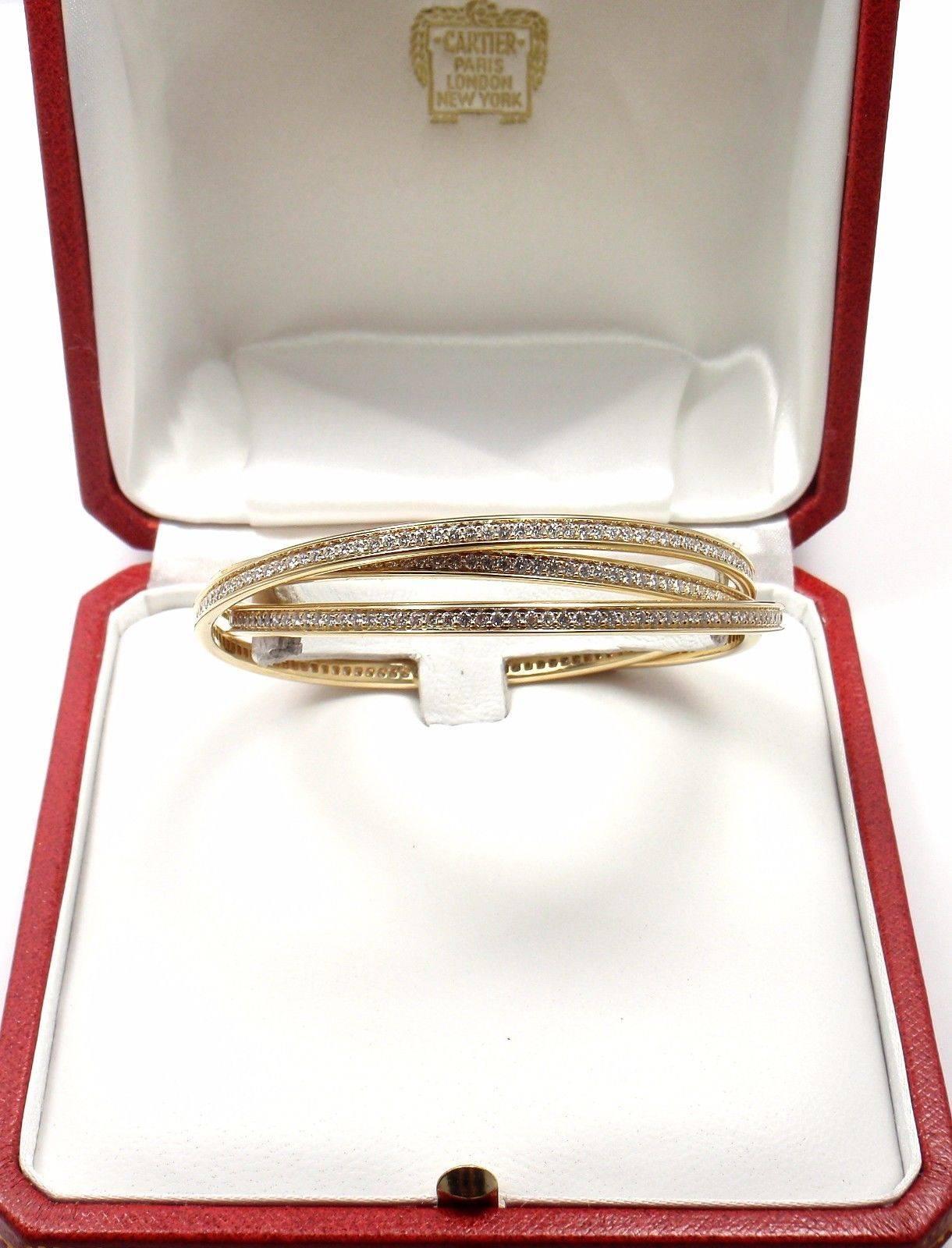 Women's or Men's Cartier Trinity Diamond Gold Bangle Bracelet