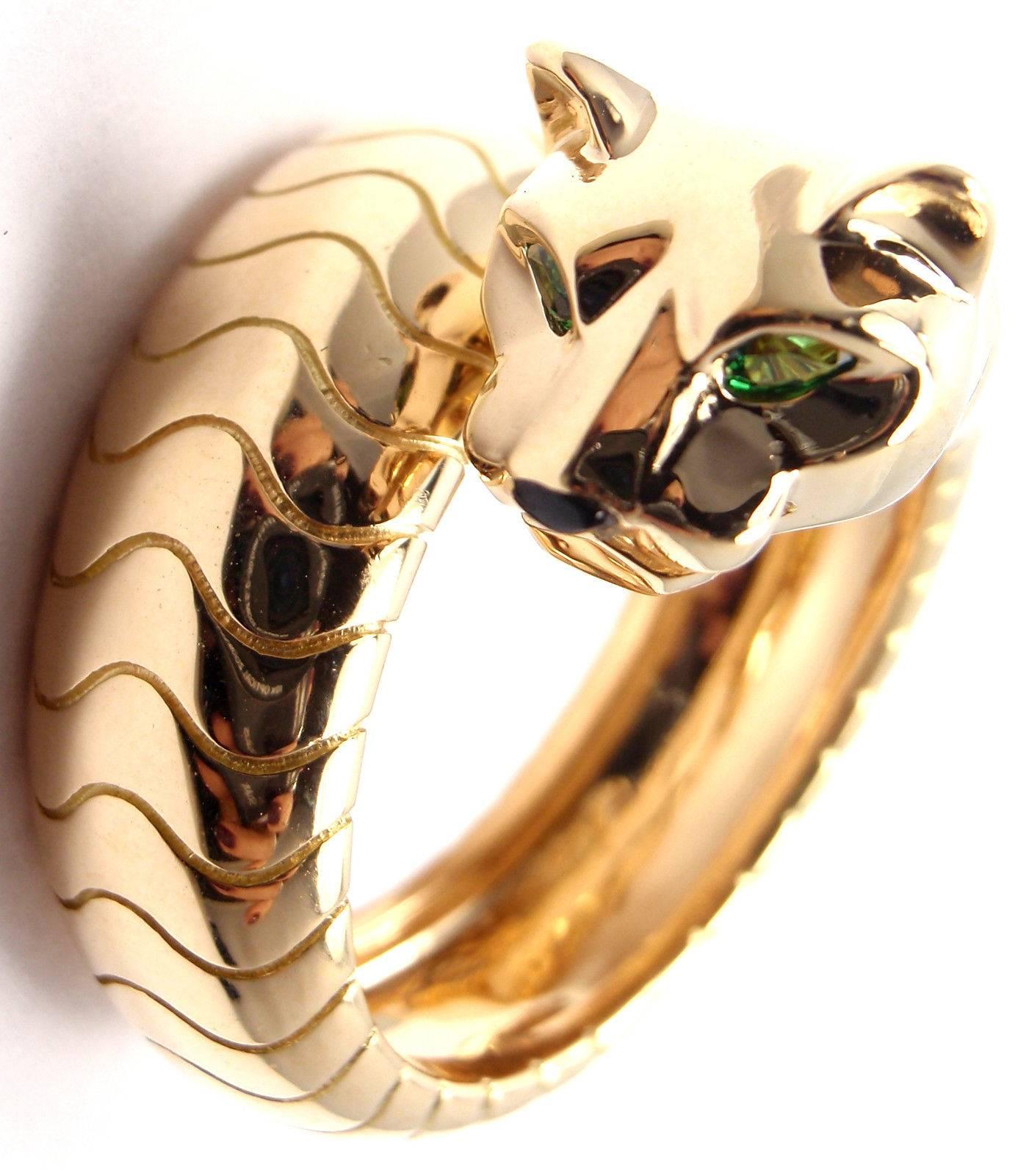 Cartier Panther Panthere Tsavorite Garnet Onyx Yellow Gold Ring 2