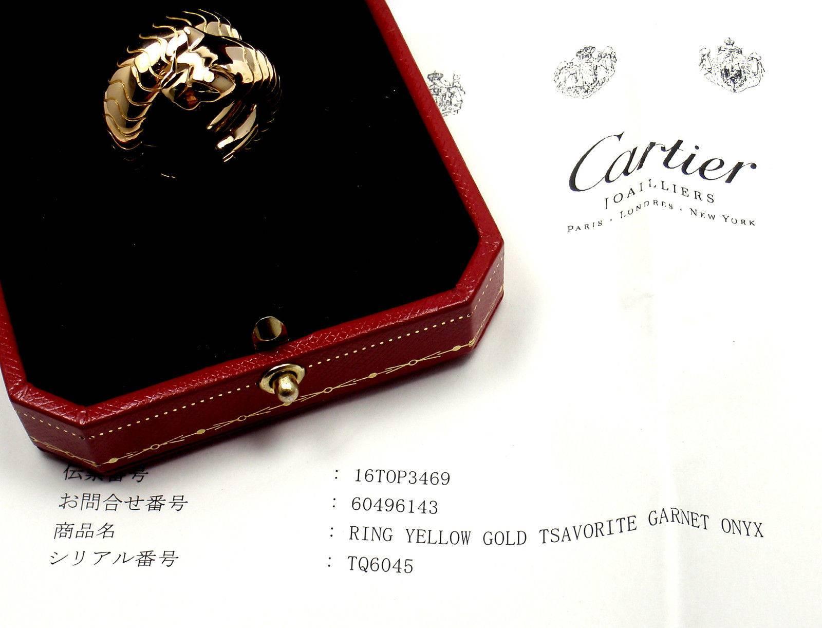 Cartier Panther Panthere Tsavorite Garnet Onyx Yellow Gold Ring In New Condition In Holland, PA