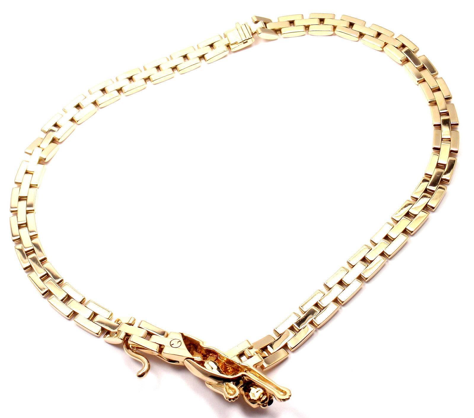 Cartier 3 Row Maillon Panthere Panther Yellow Gold Link Necklace 1